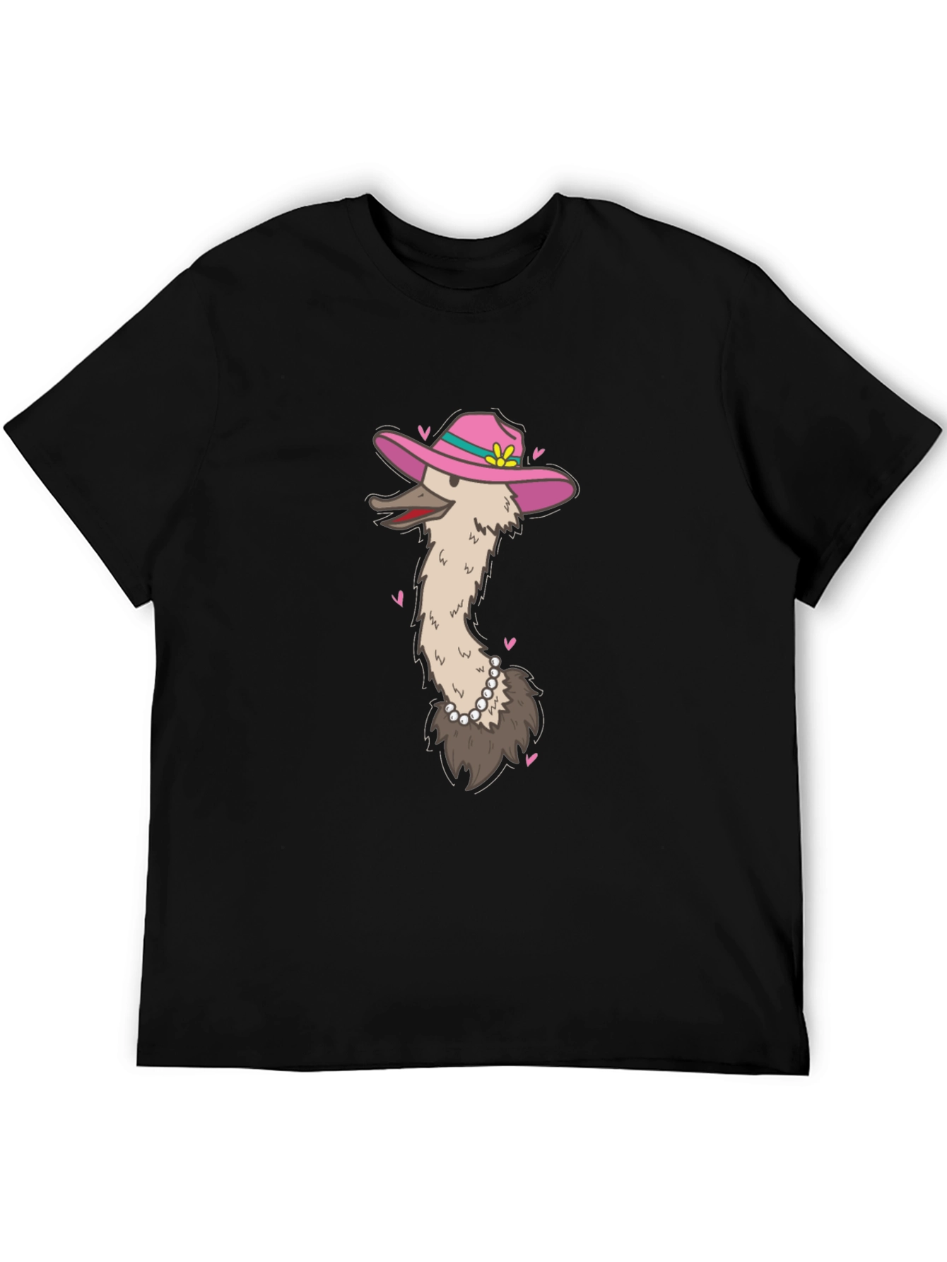 Black Ostrich in Hat Graphic Tee - Black Cotton T-Shirt view 5