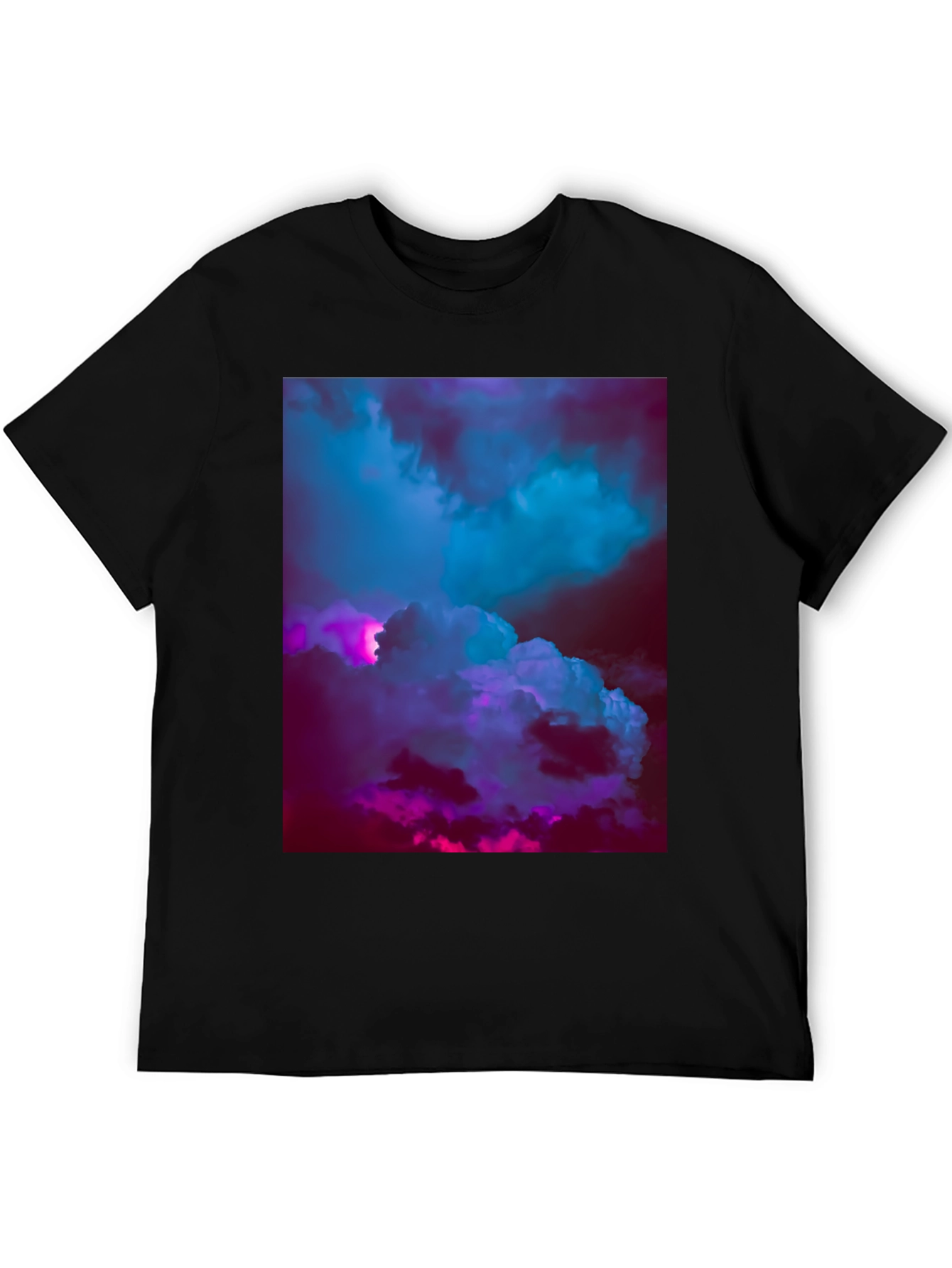Black Vaporwave Clouds Graphic Tee - Black Cotton T-Shirt view 5