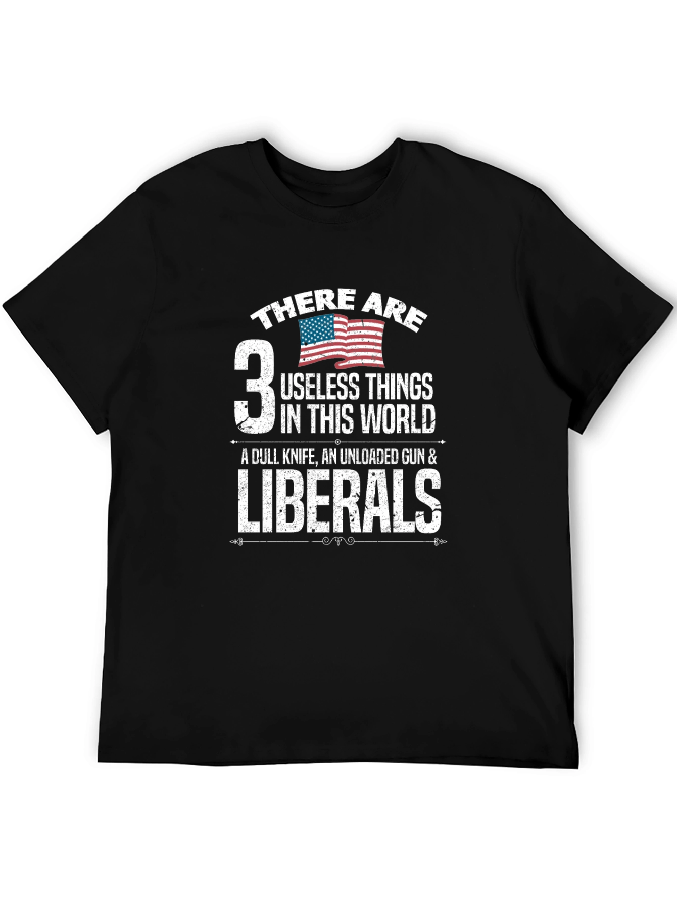 Black 3 Useless Things Funny Political T-Shirt view 5