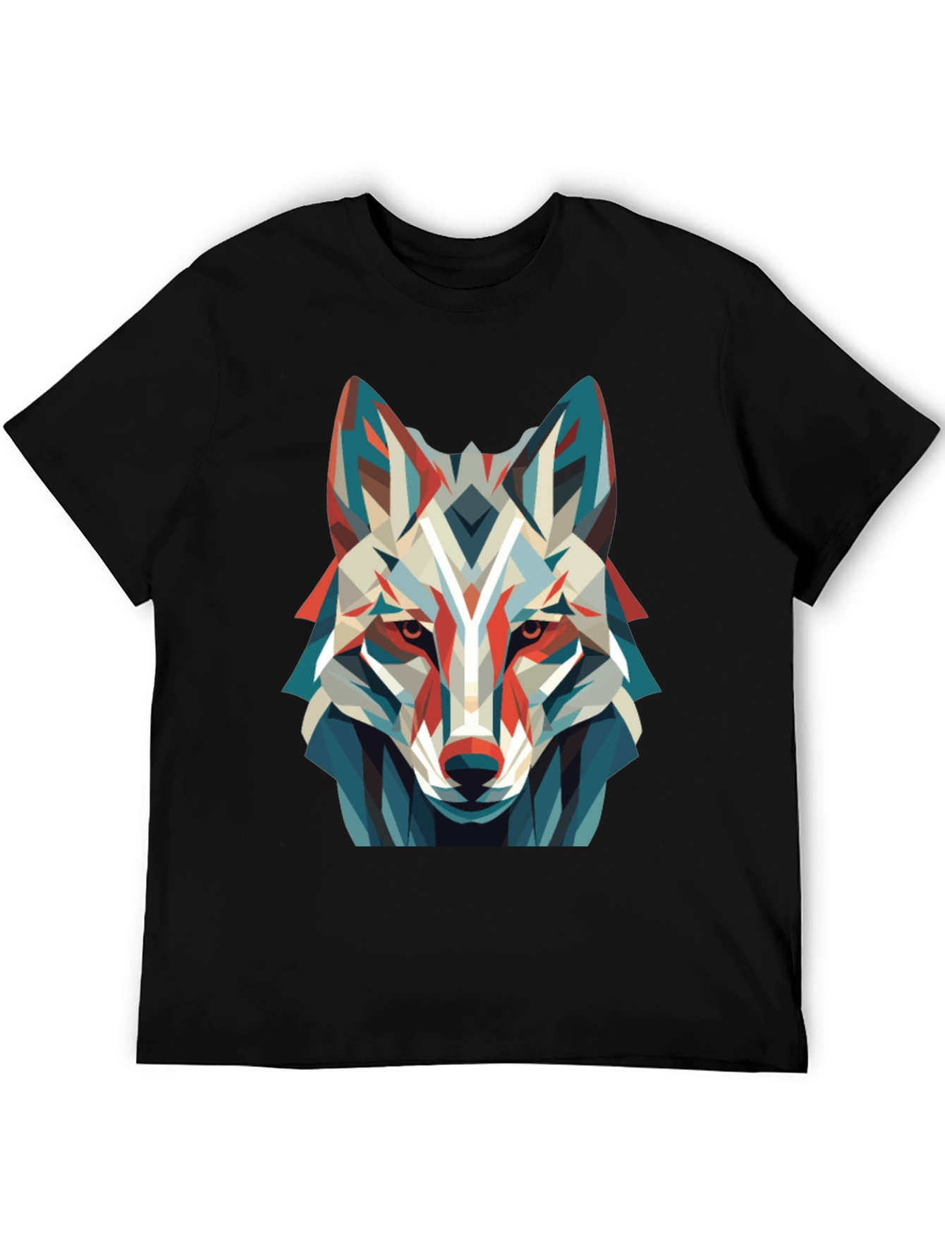 Black Geometric Wolf Graphic Tee - Modern Art Shirt view 5
