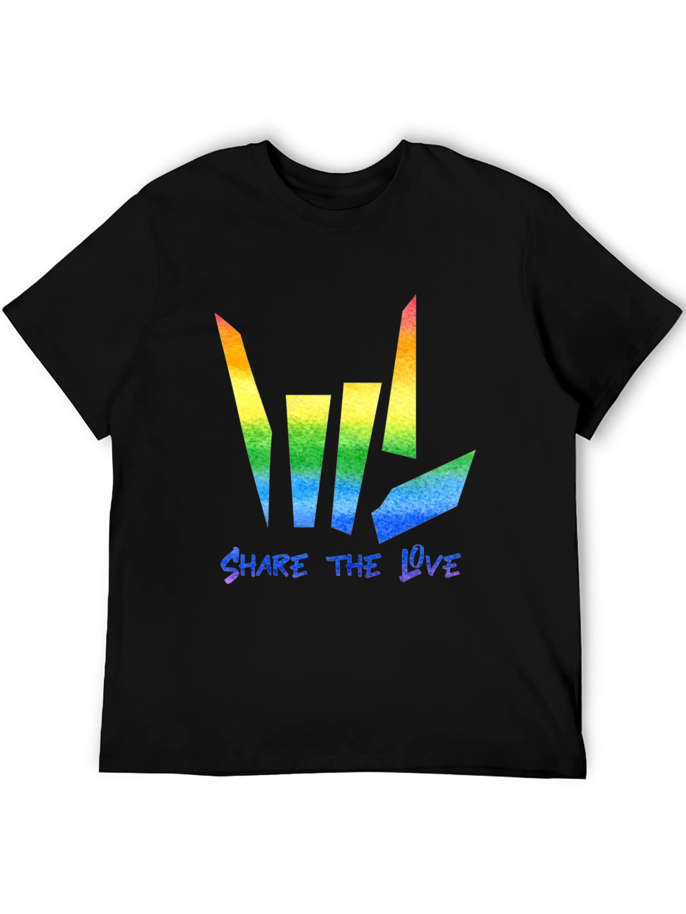 Black Share the Love Rainbow Graphic Tee - Black Cotton Blend view 5
