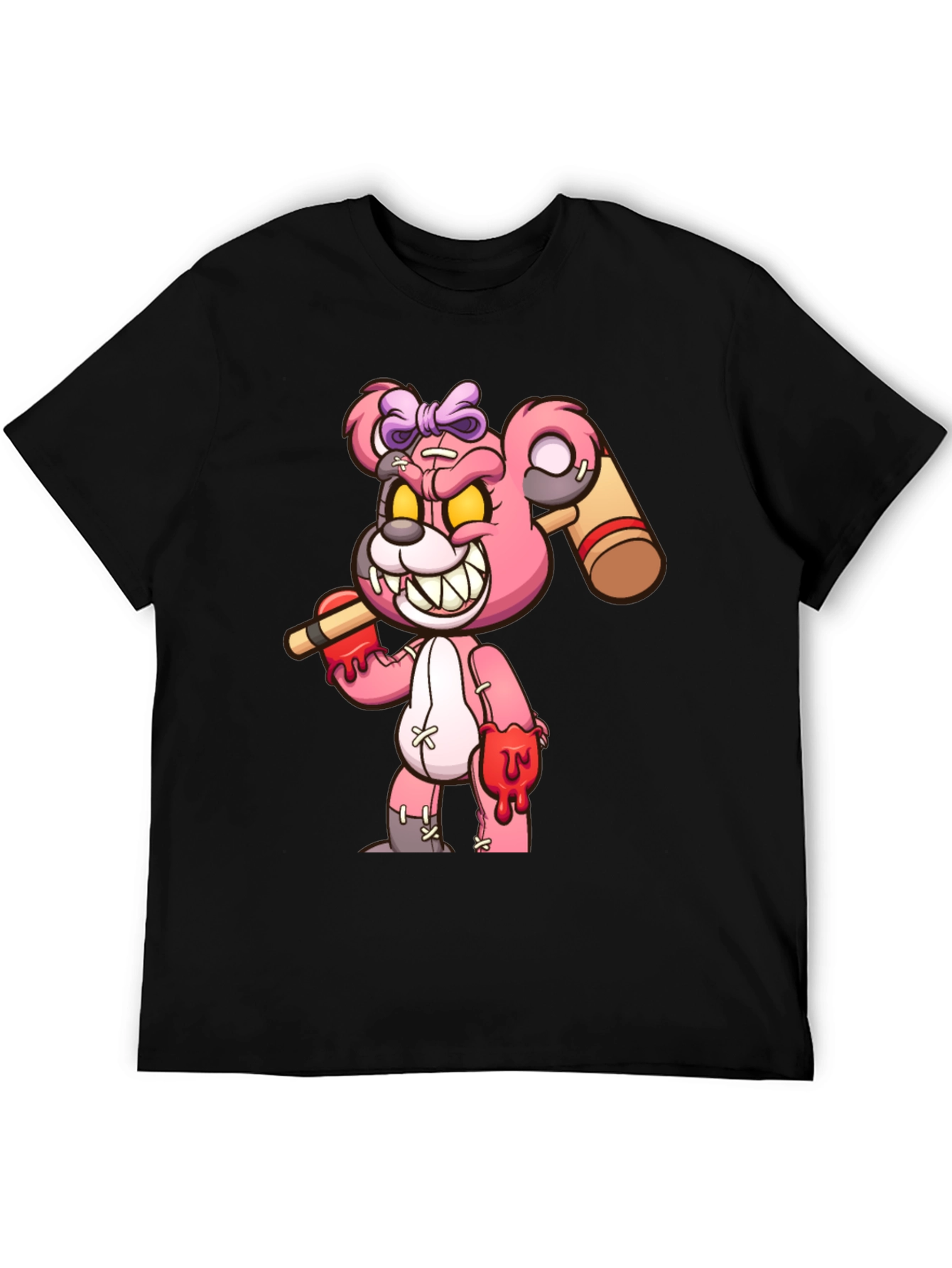 Black Scary Bloody Teddy Bear Graphic T-Shirt view 5