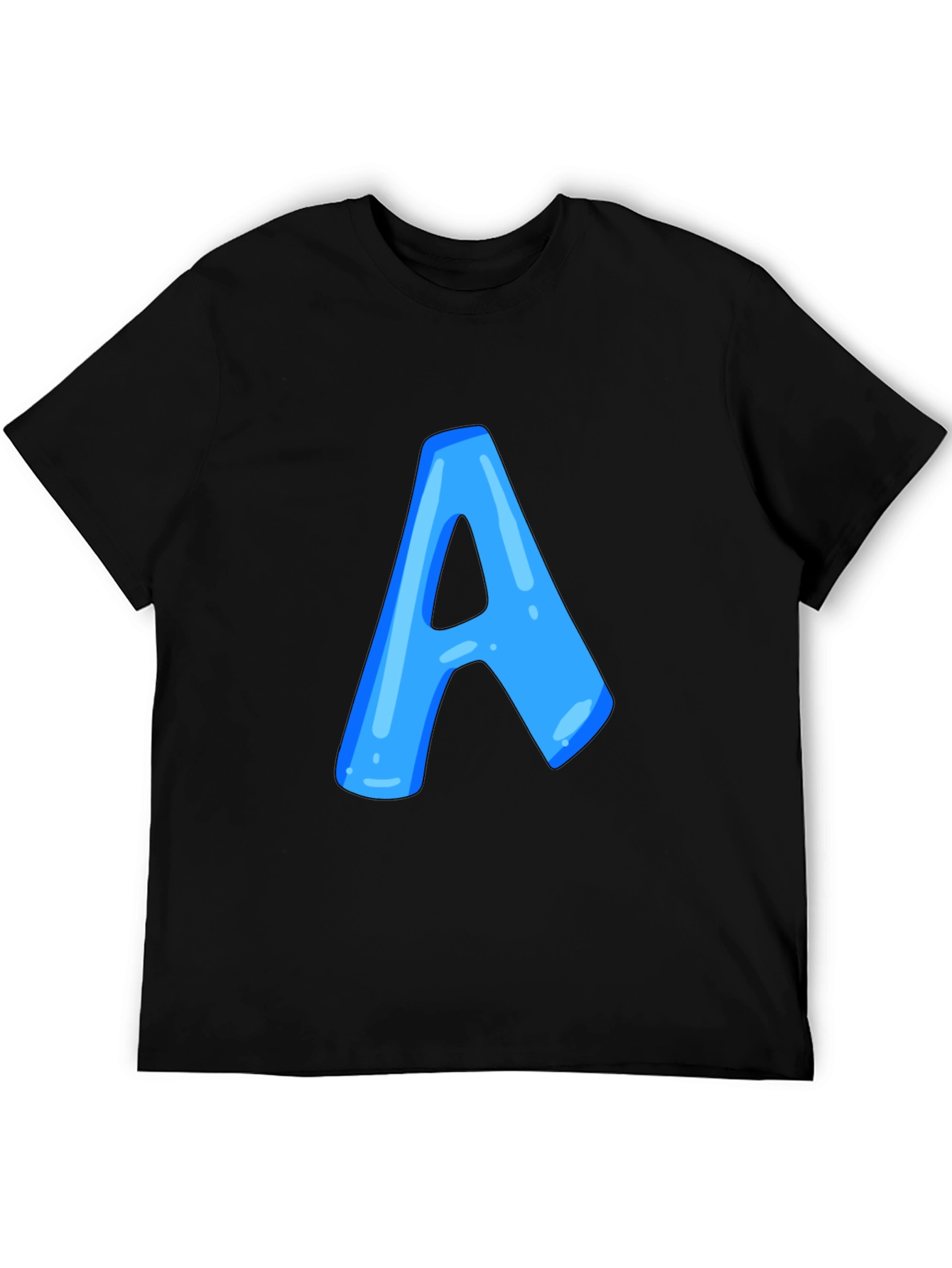 Black Men's Black T-Shirt with Blue Letter "A" Design view 5