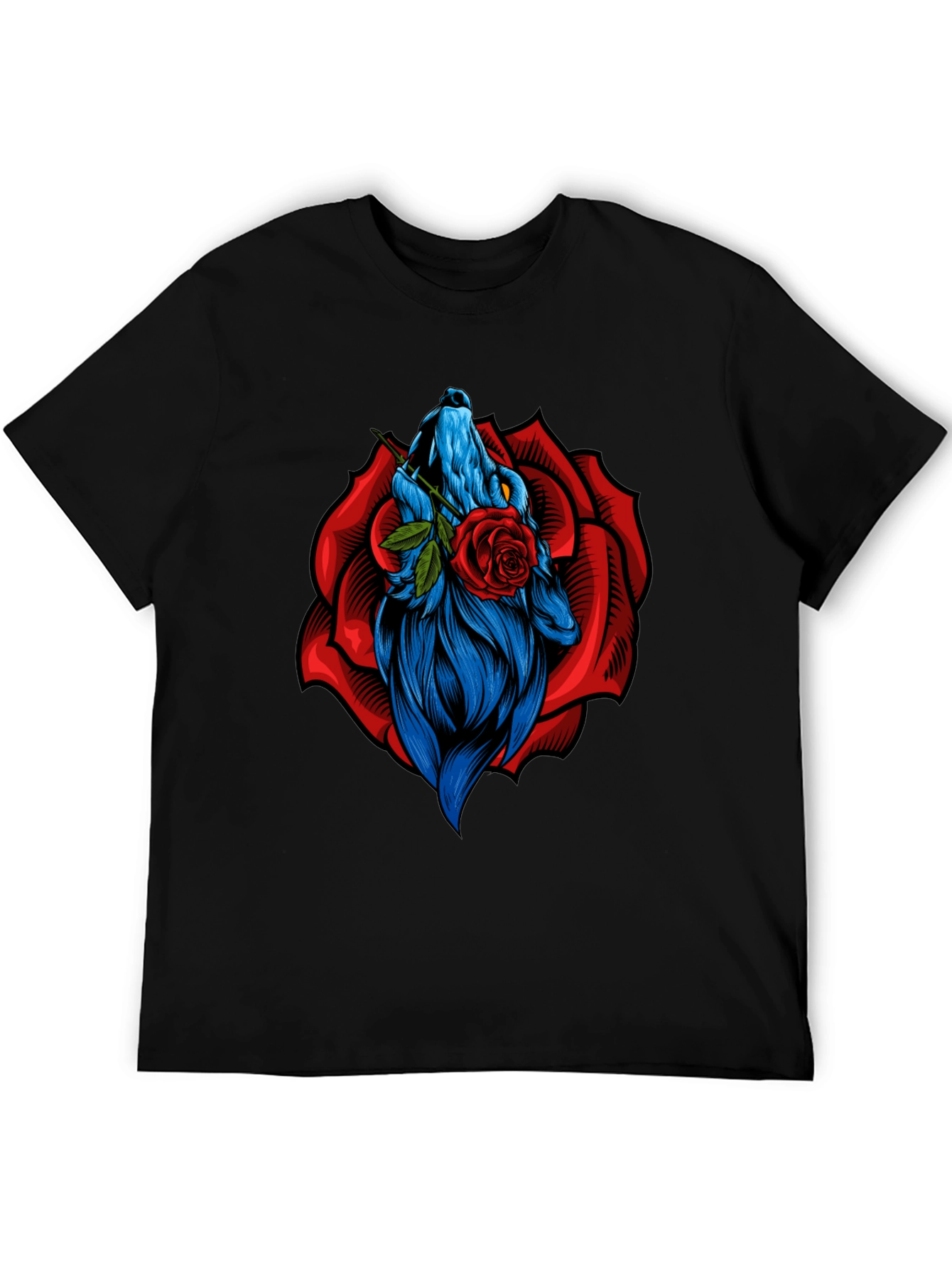 Black Wolf Rose Graphic T-Shirt - Unique Animal Design view 5
