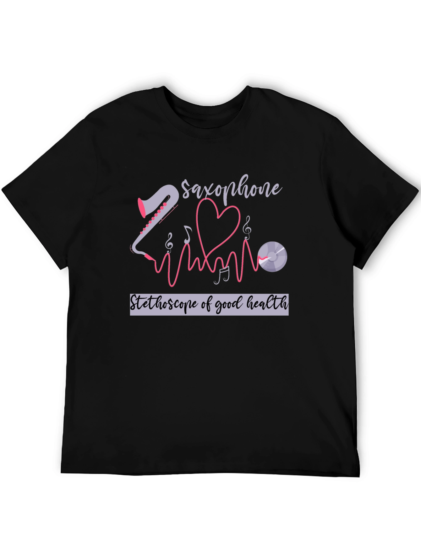 Black Saxophone Stethoscope Health T-Shirt view 5