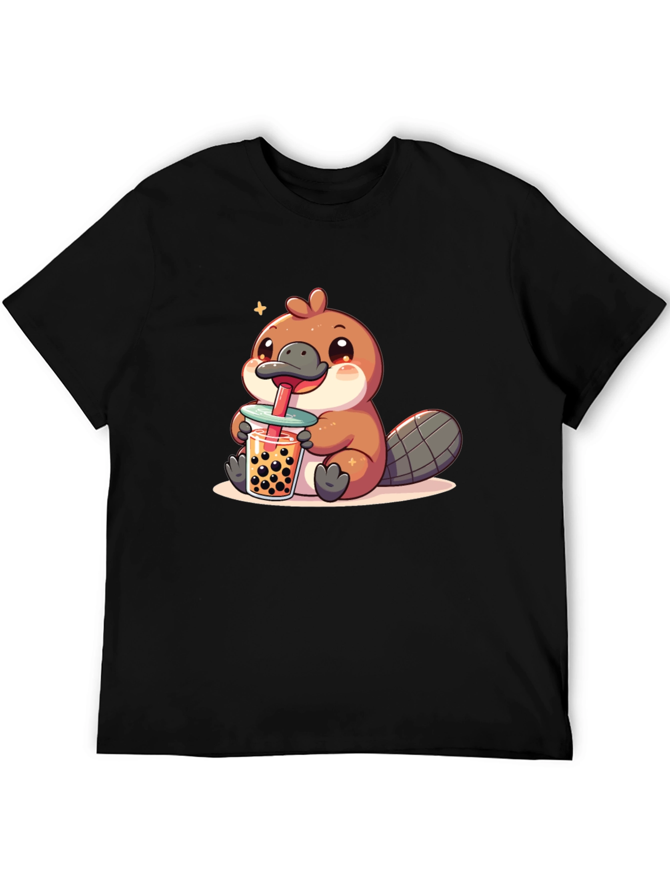 Black Cute Beaver Boba Tea Graphic Tee view 5