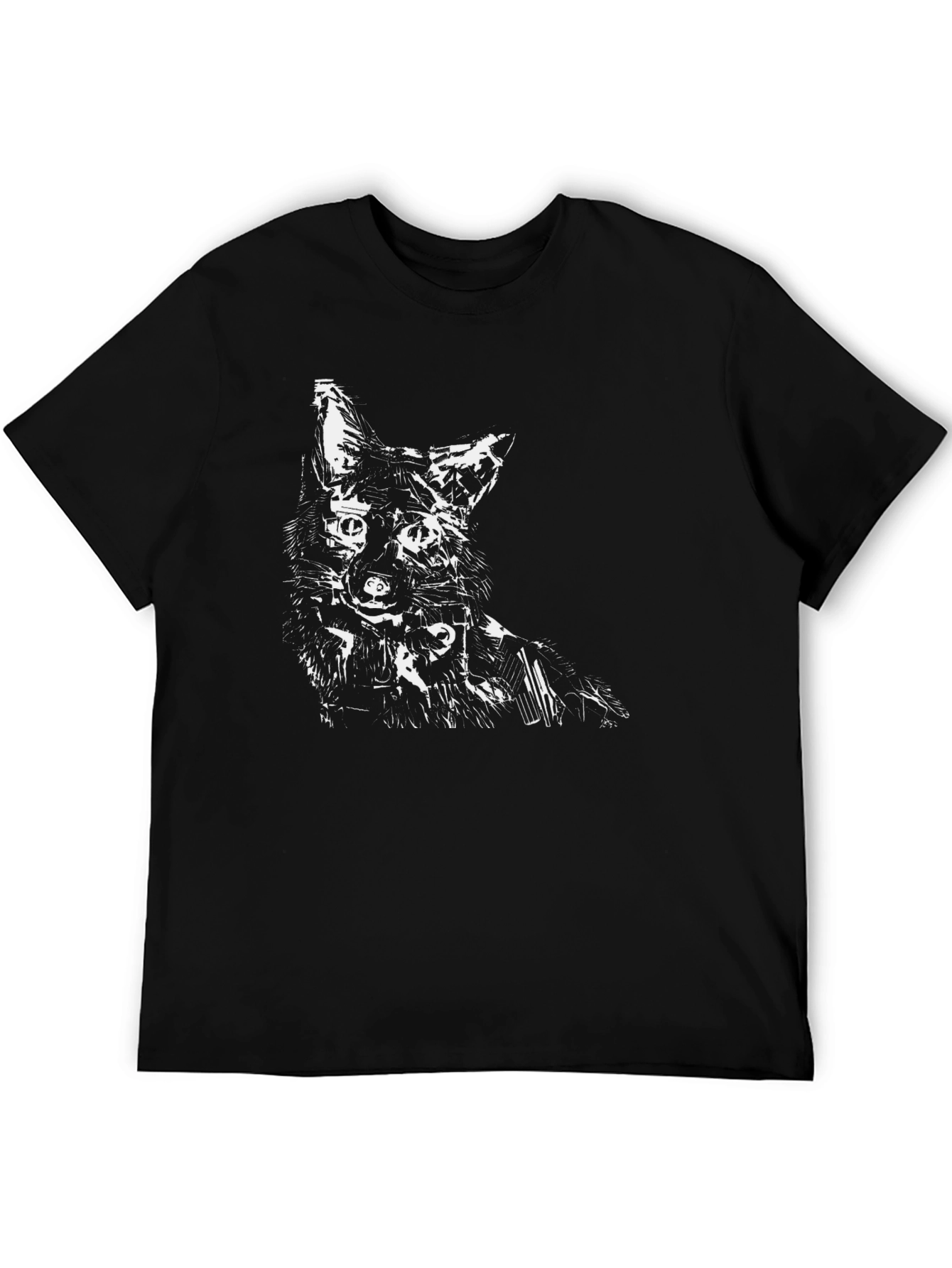 Black Abstract Fox Graphic Black T-Shirt view 5