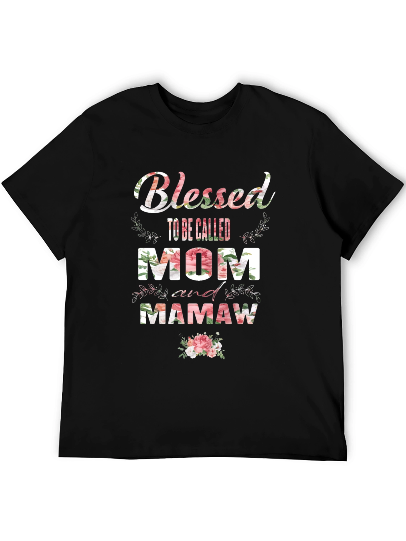 Black Blessed Mom and Mamaw Floral T-Shirt view 5