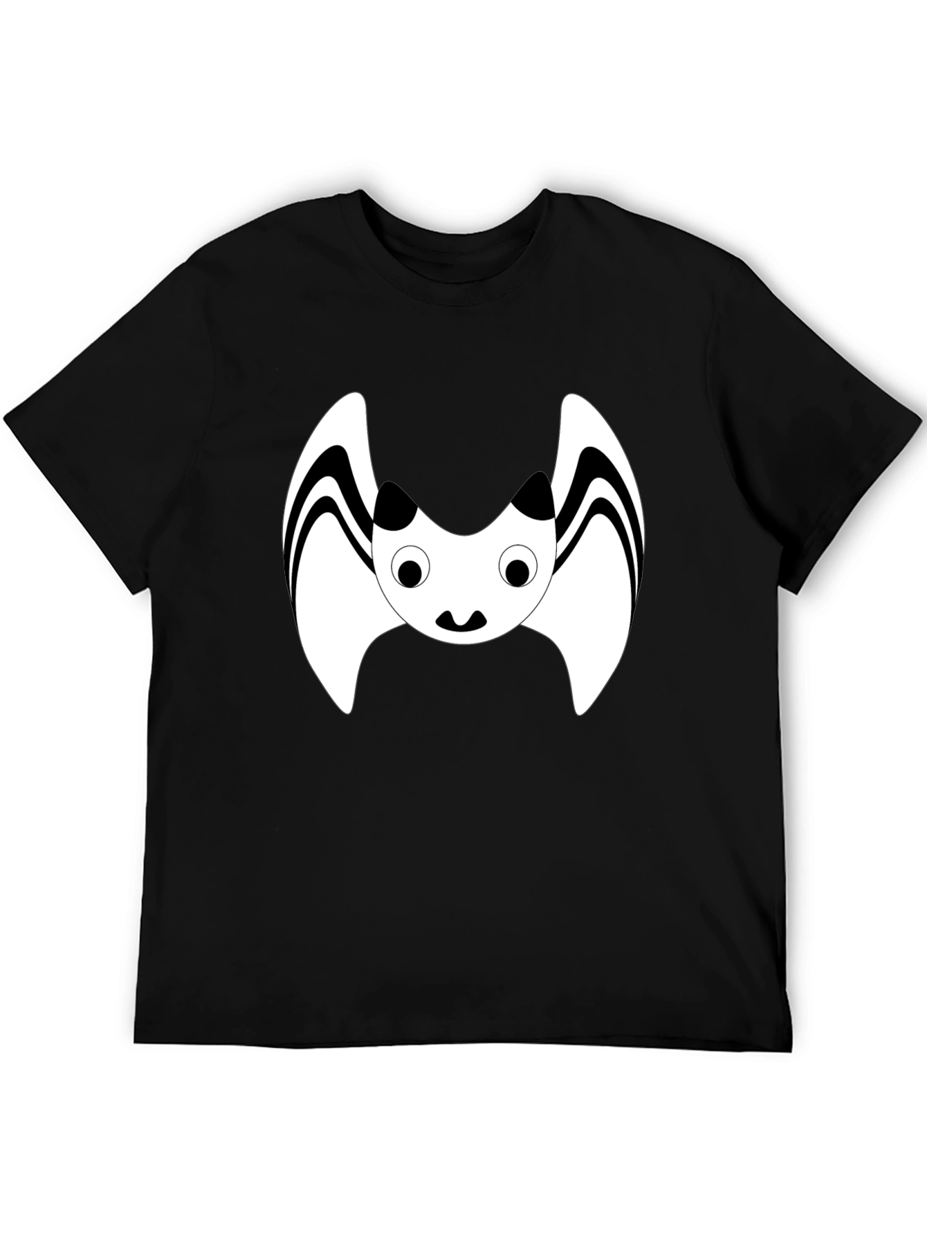 Black Cute Cartoon Bat Graphic Black T-Shirt view 5