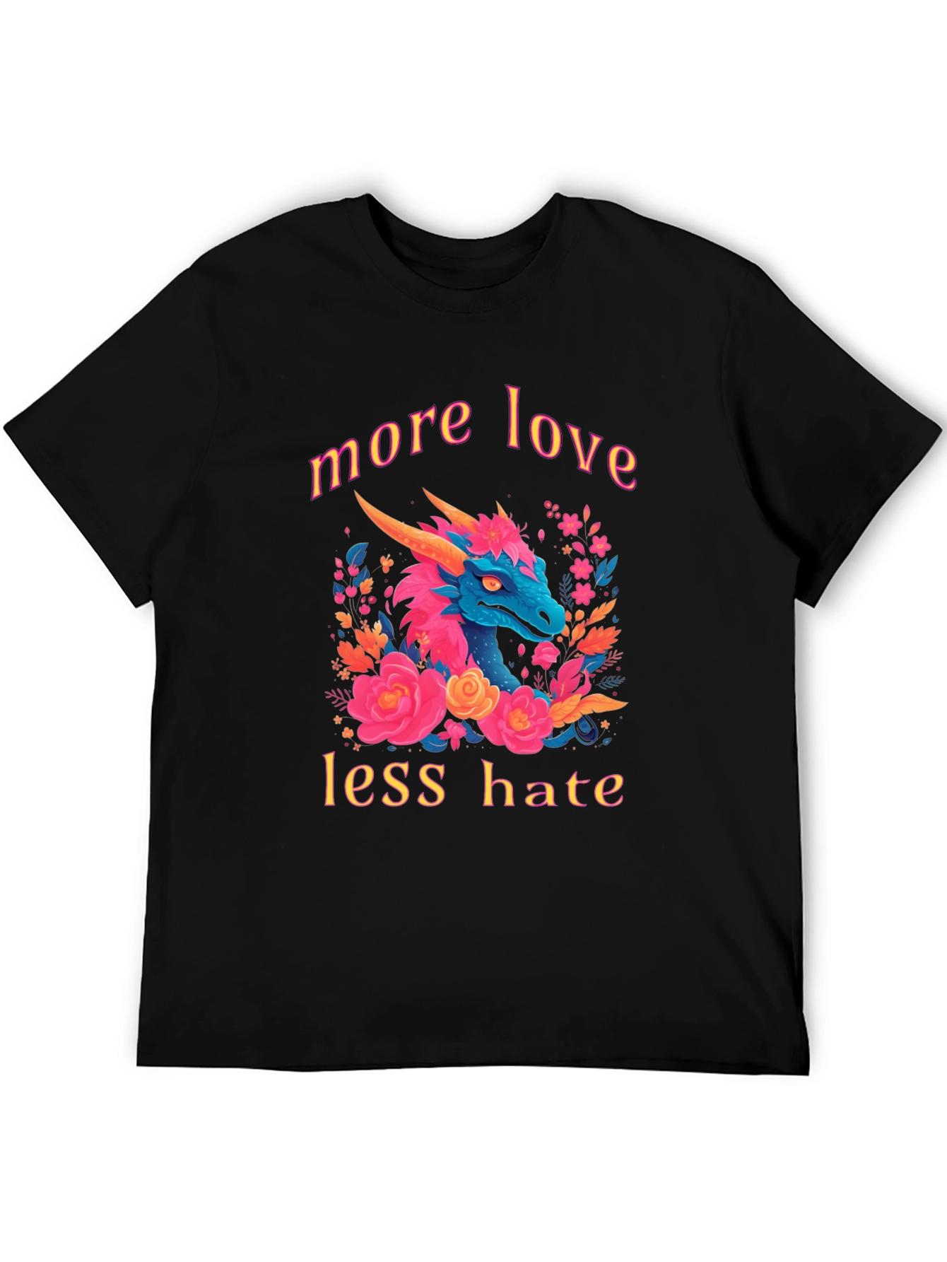 Black Dragon Love T-Shirt - More Love Less Hate Graphic Tee view 5