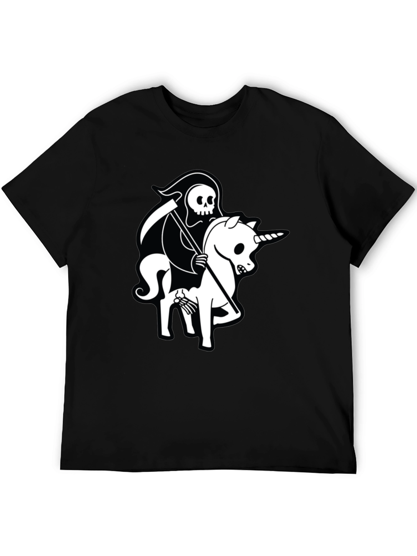 Black Grim Reaper Unicorn Graphic Tee - Black Cotton T-Shirt view 5