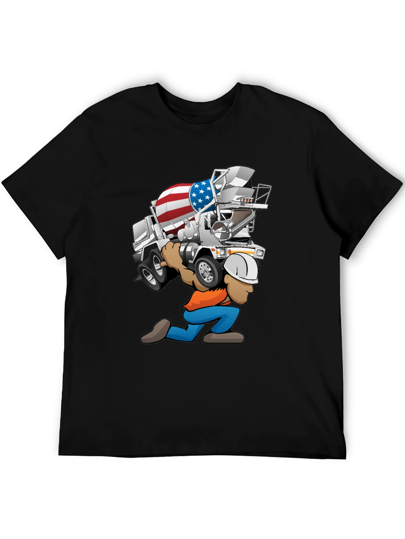 Black USA Cement Truck Cartoon T-Shirt view 5
