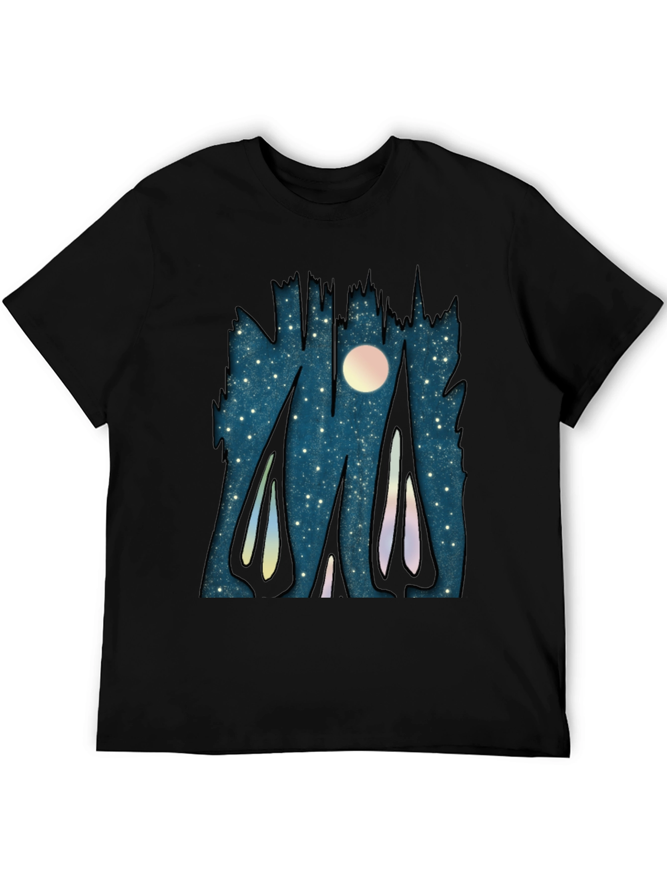 Black Starry Night Forest Graphic T-Shirt view 5