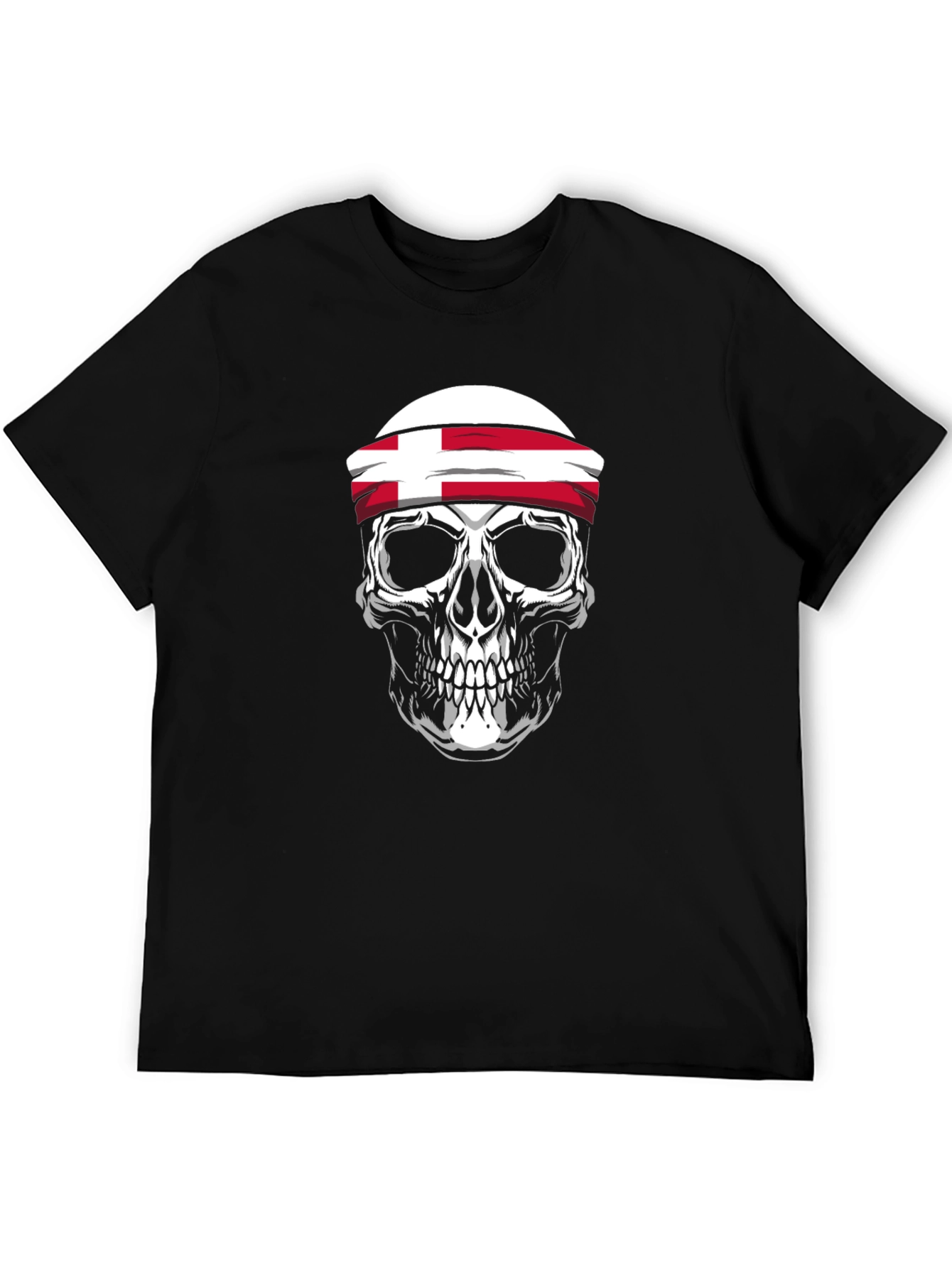Black Skull with Denmark Flag Headband T-Shirt - Men's Black Tee view 5