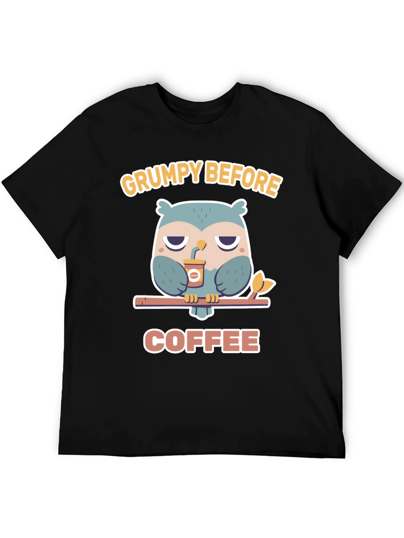 Black Grumpy Before Coffee Owl Graphic Tee view 5