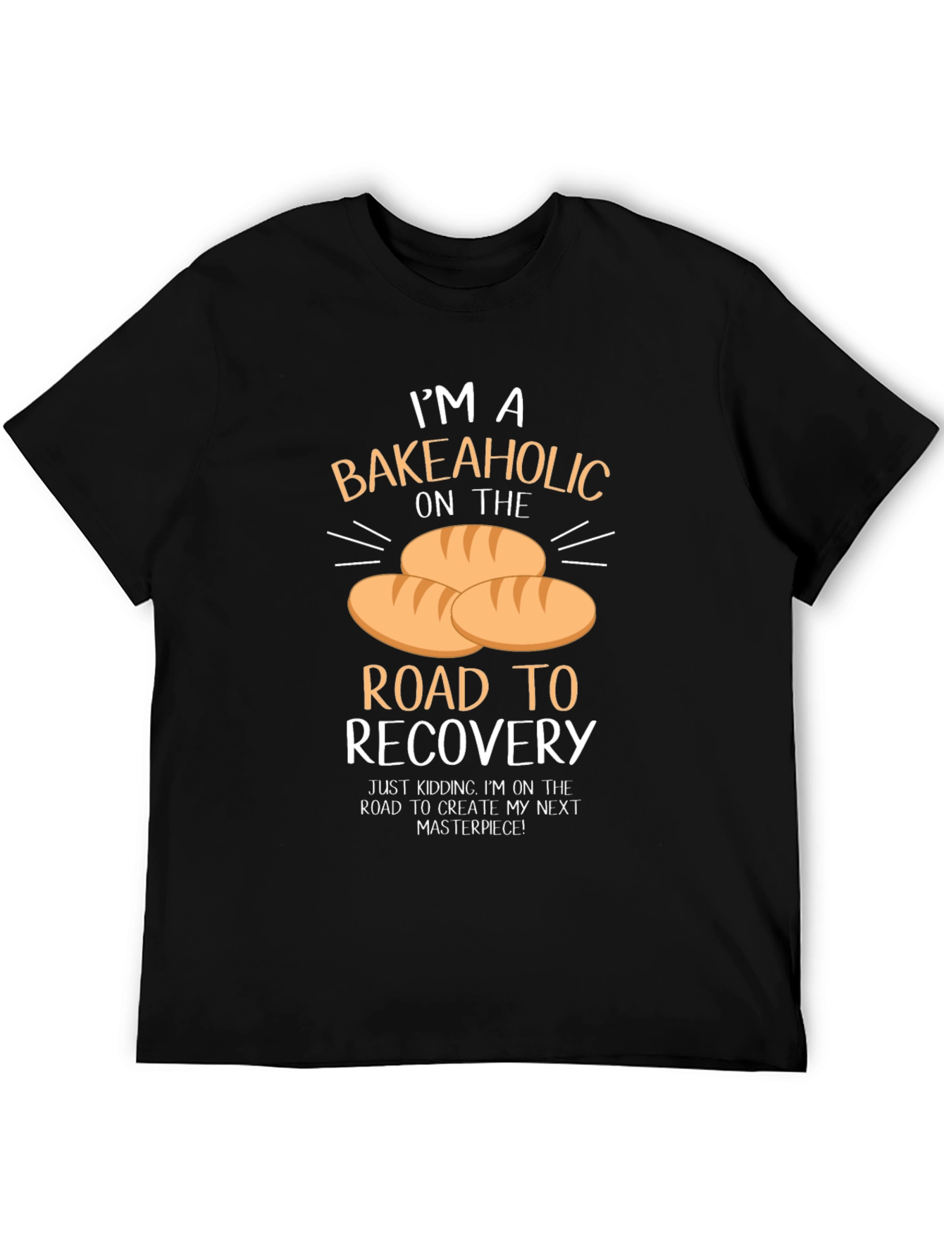 Black Bakeaholic T-Shirt: Road to Recovery Baking Humor Tee view 5