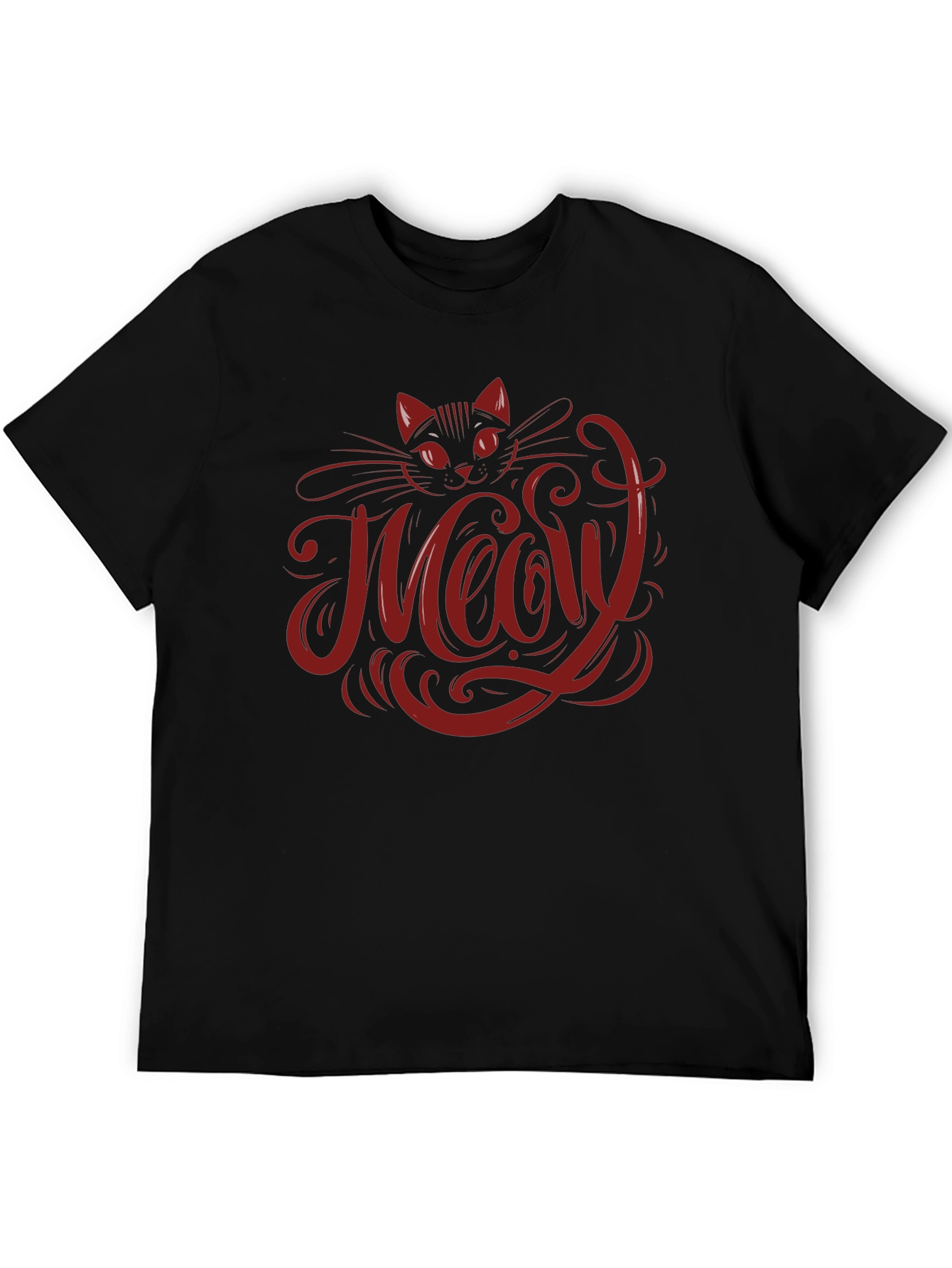 Black Meow Cat Graphic T-Shirt - Black view 5