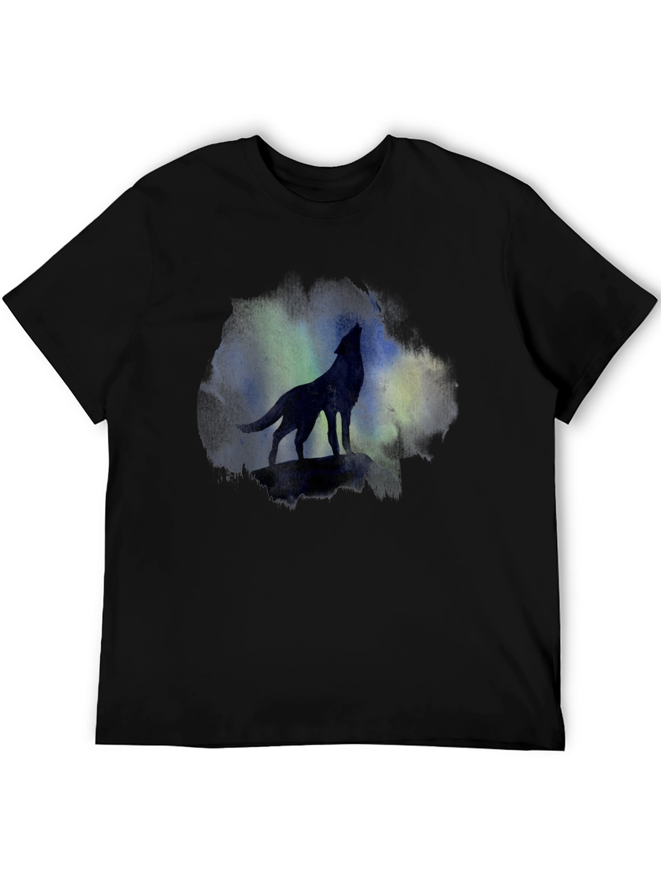 Black Wolf Howling at Aurora Borealis T-Shirt view 5