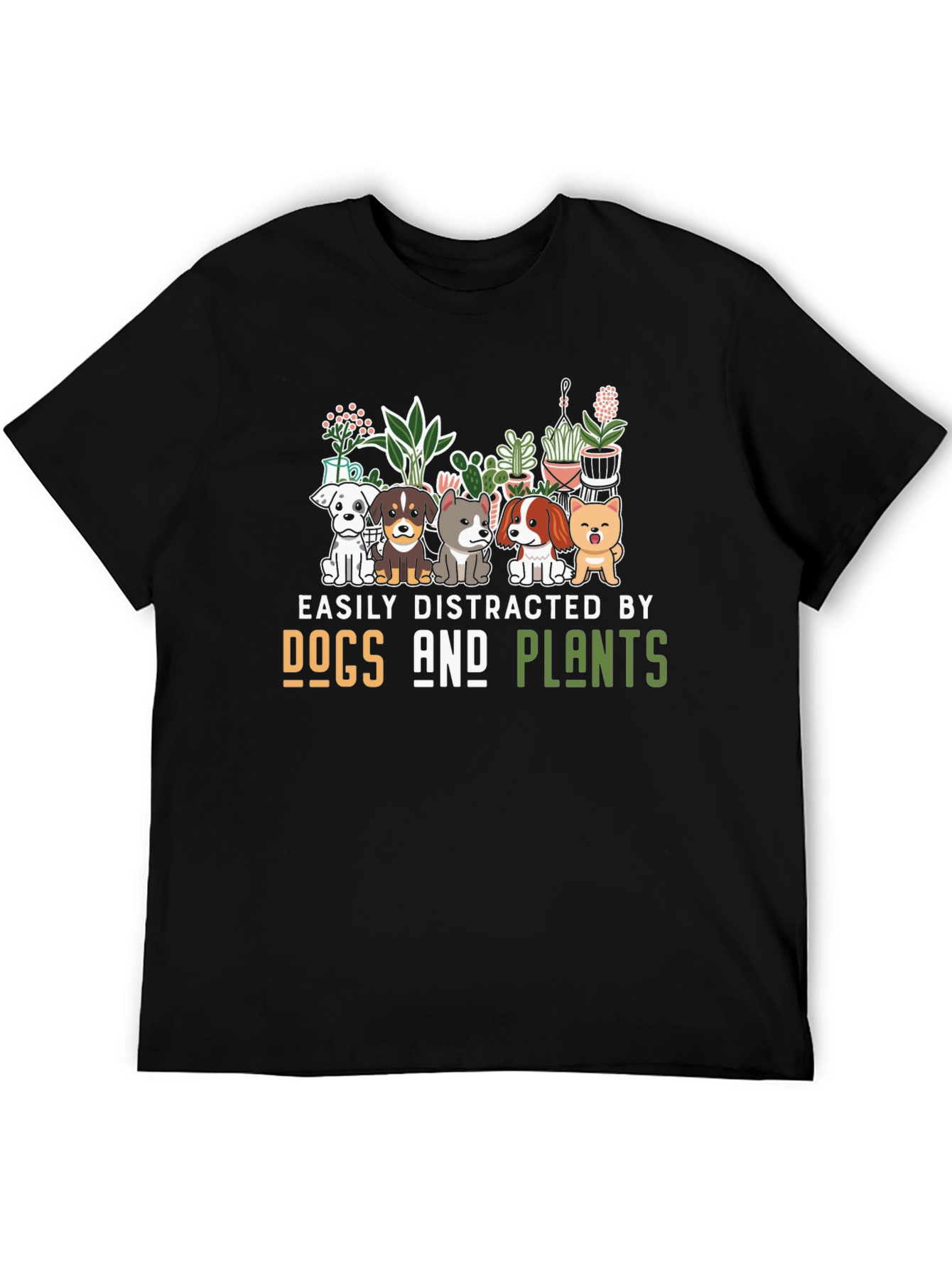 Black Easily Distracted by Dogs and Plants T-Shirt view 5