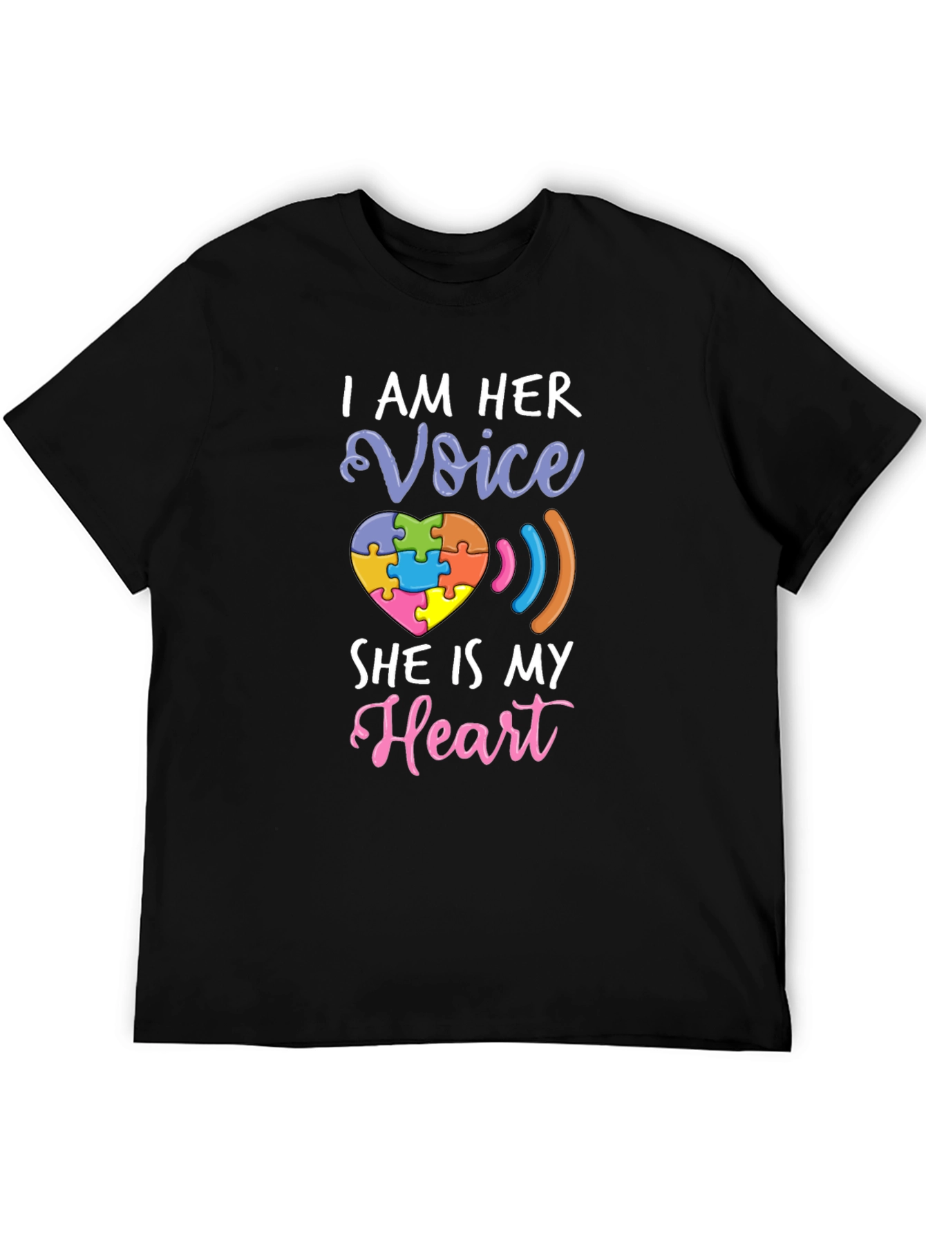 Black Autism Awareness T-Shirt - I Am Her Voice, She Is My Heart view 5