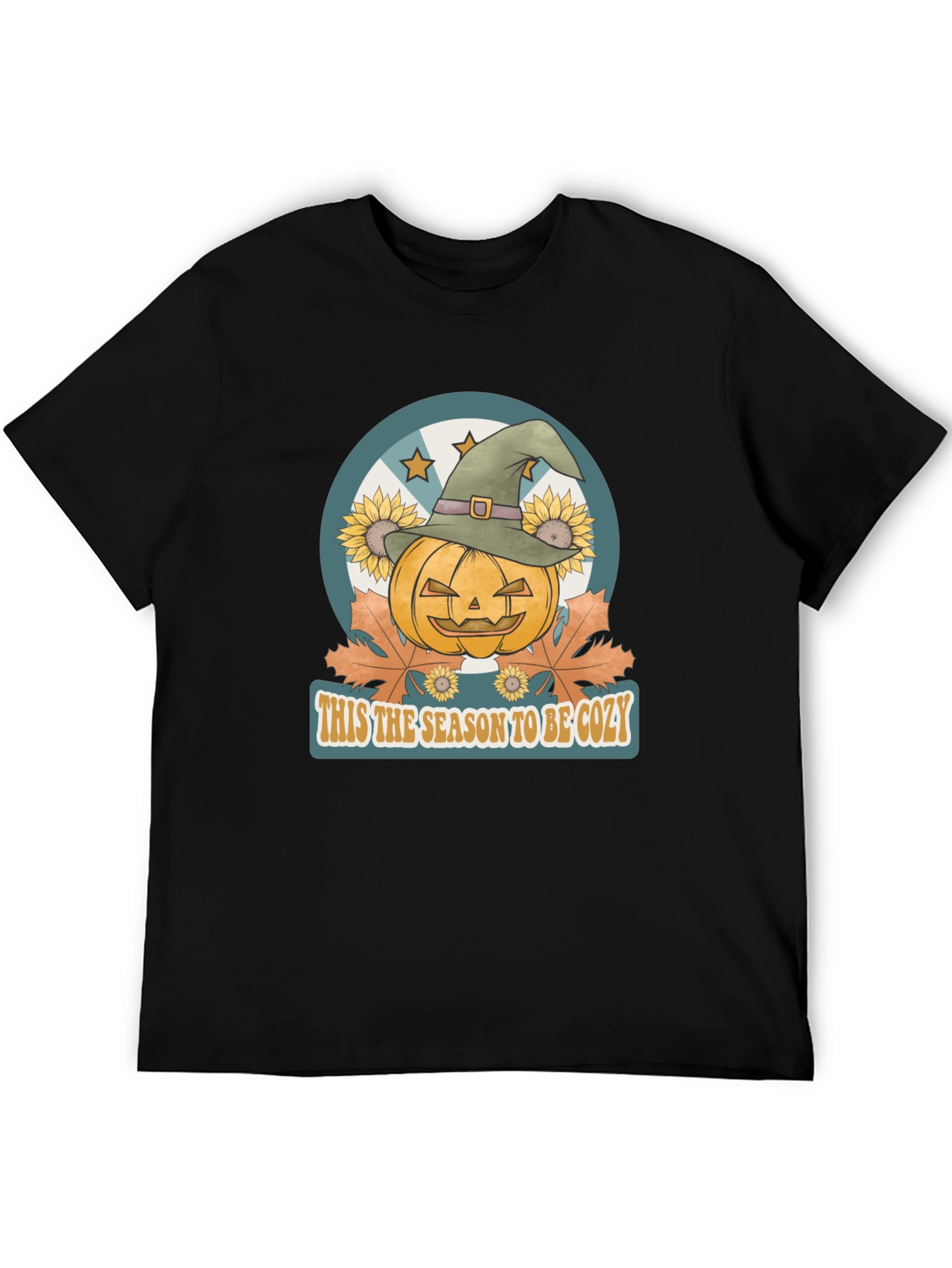 Black Cozy Season Pumpkin Witch Hat Graphic Tee view 5