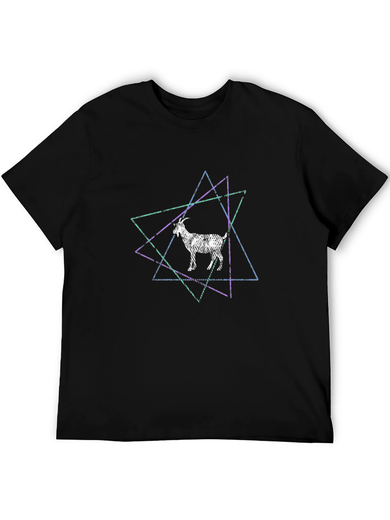 Black Geometric Goat Graphic Tee - Black Cotton Blend view 5