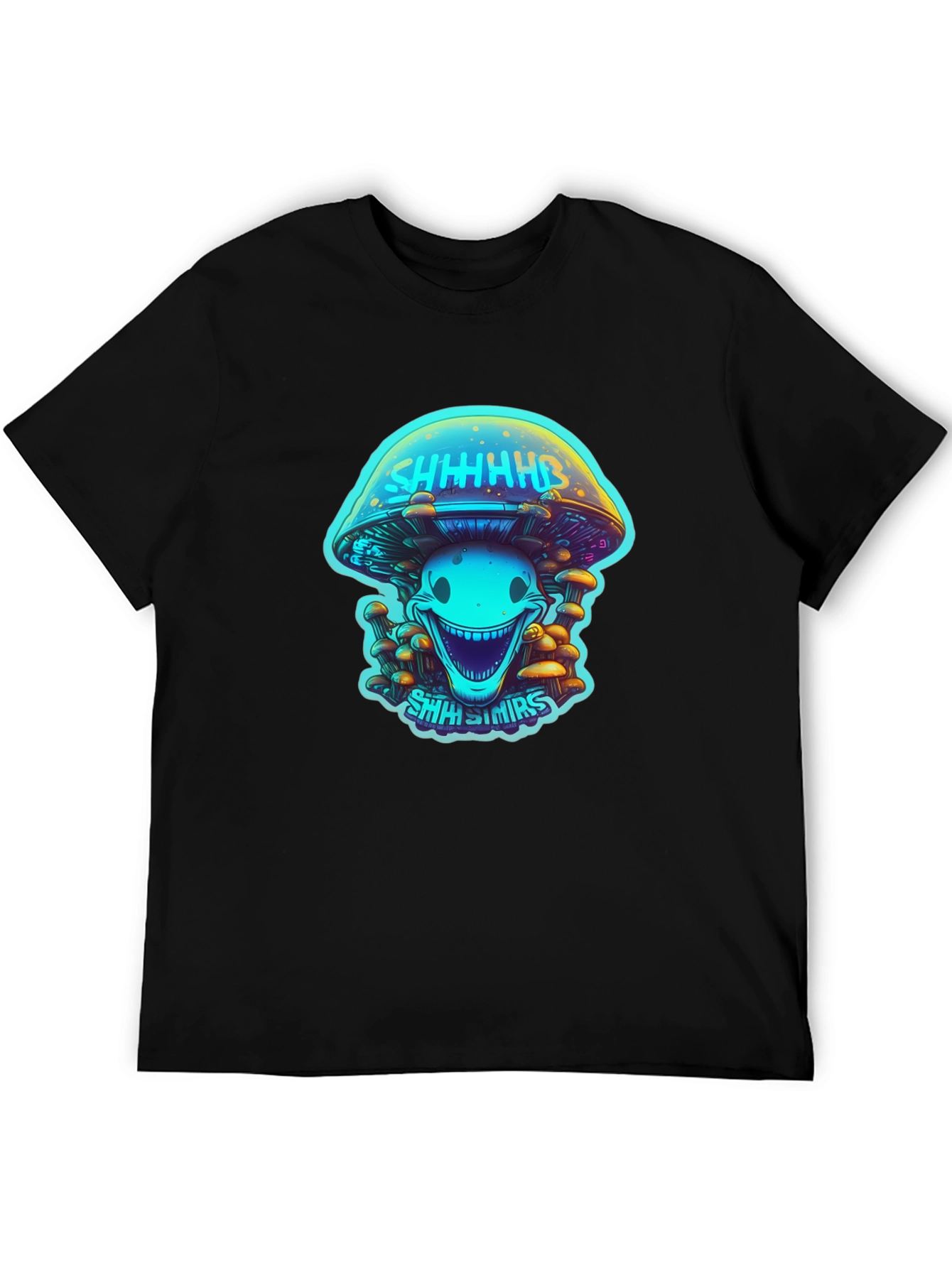 Black Trippy Mushroom Graphic Tee - Black Cotton Blend view 5