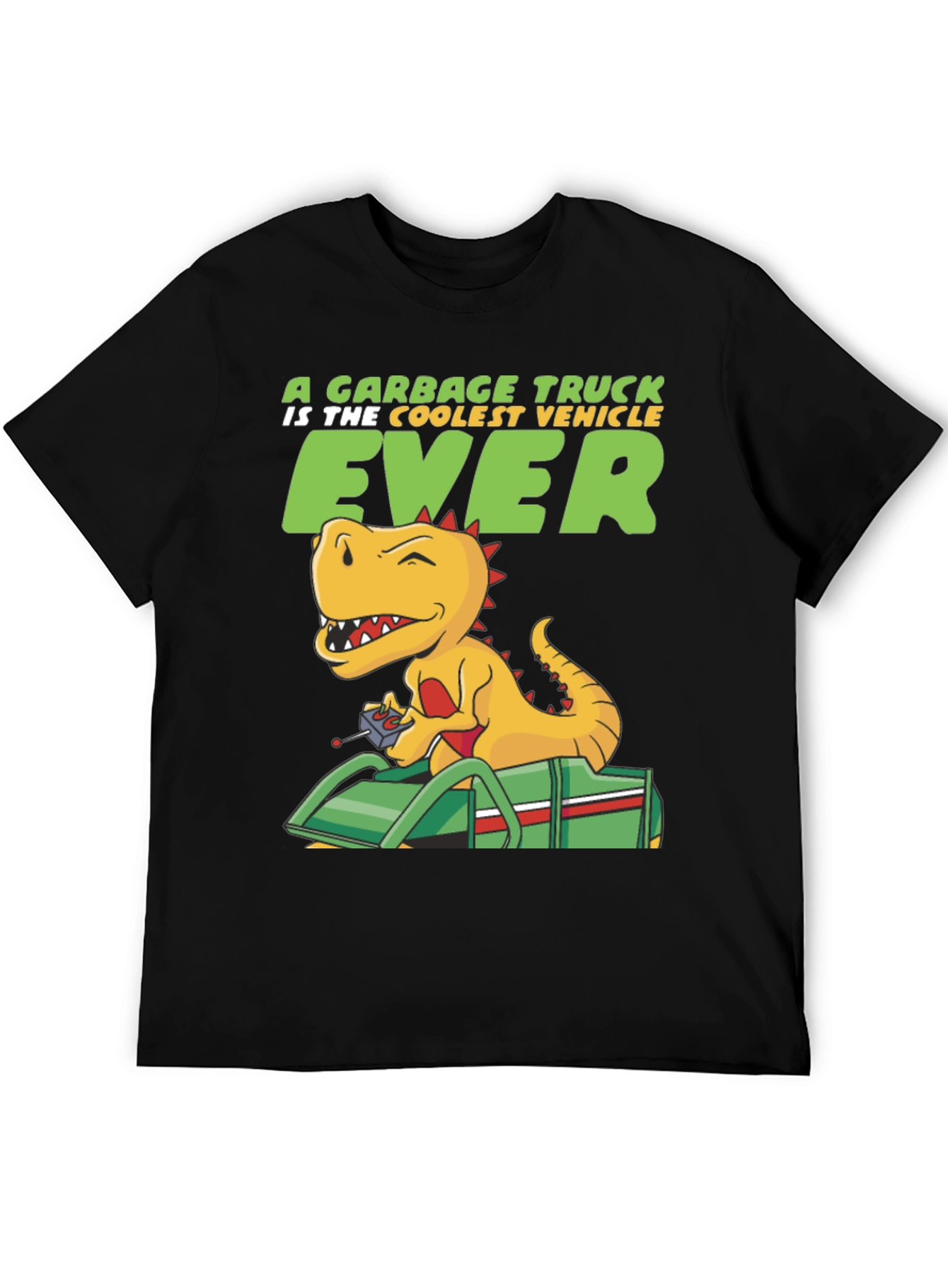 Black Cool Dinosaur Garbage Truck T-Shirt view 5