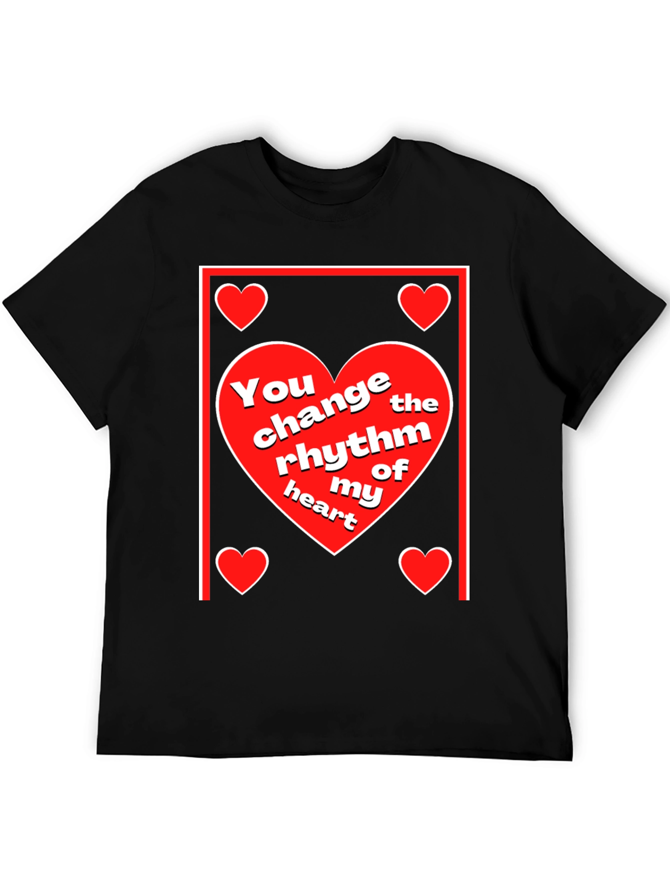 Black Heart Rhythm T-Shirt - Love & Romance Design view 5