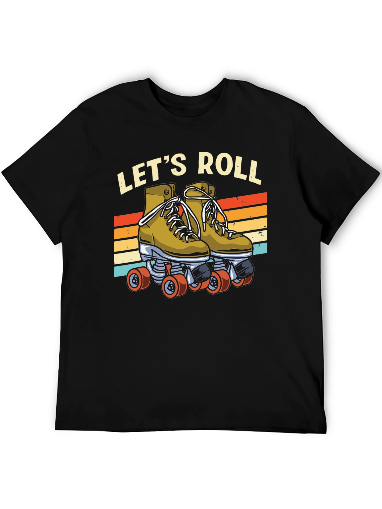 Black Let's Roll Retro Roller Skate T-Shirt view 5