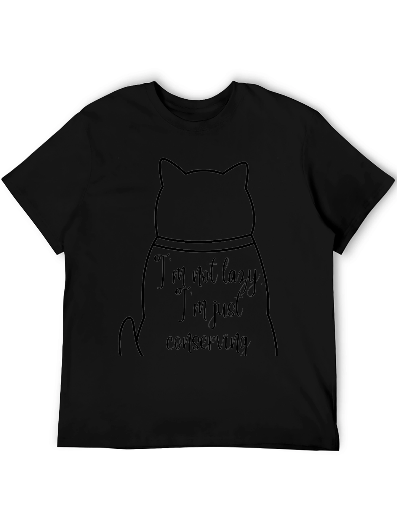Black Funny Cat Conserving Energy Black T-Shirt view 5