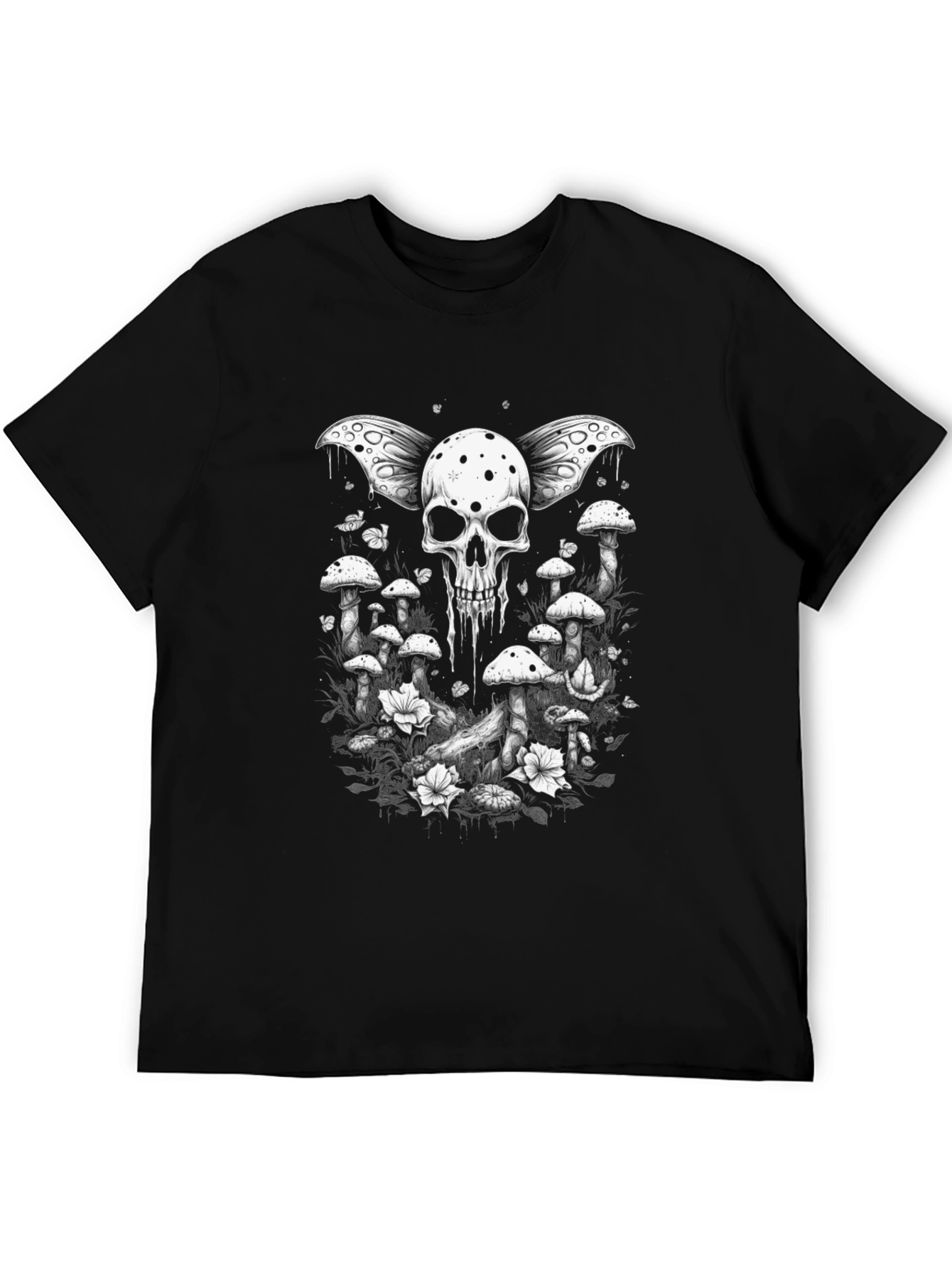 Black Skull & Mushroom Graphic Tee view 5