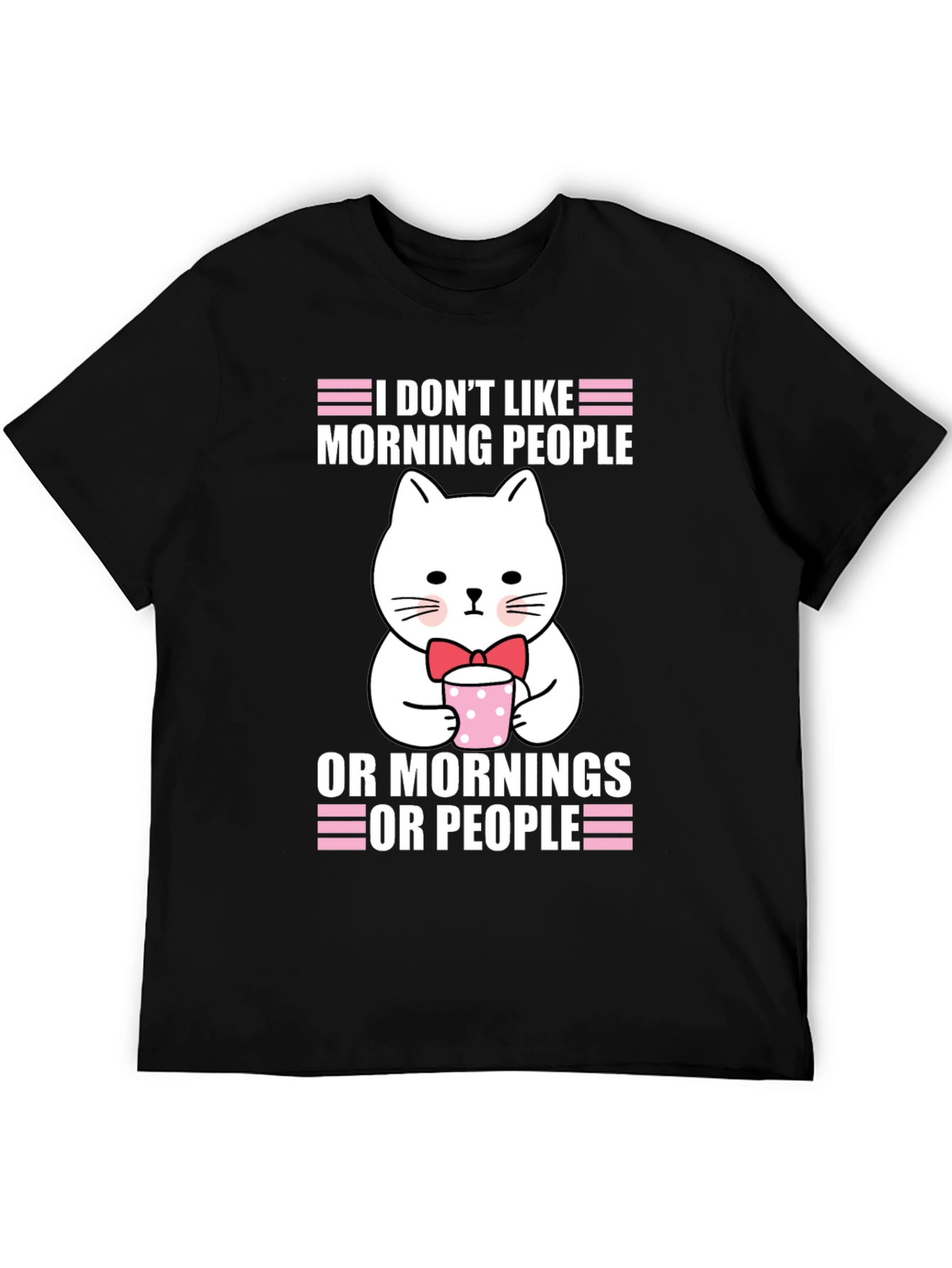Black Funny Cat T-Shirt - I Don't Like Morning People view 5