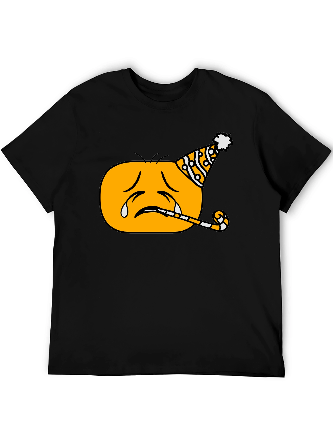 Black Sad Party Emoji Graphic T-Shirt - Black Crew Neck view 5