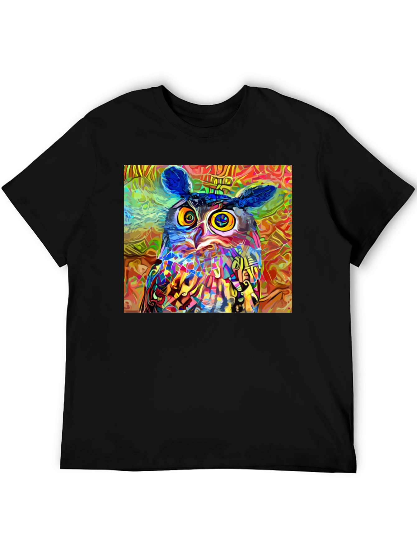 Black Psychedelic Owl Graphic Tee - Black Cotton Blend view 5