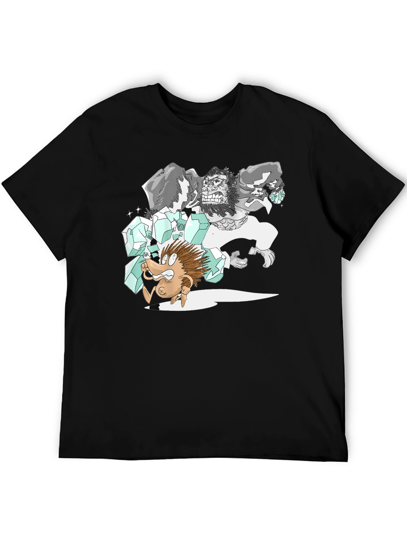 Black Cartoon Gorilla Graphic Tee - Black Cotton T-Shirt view 5