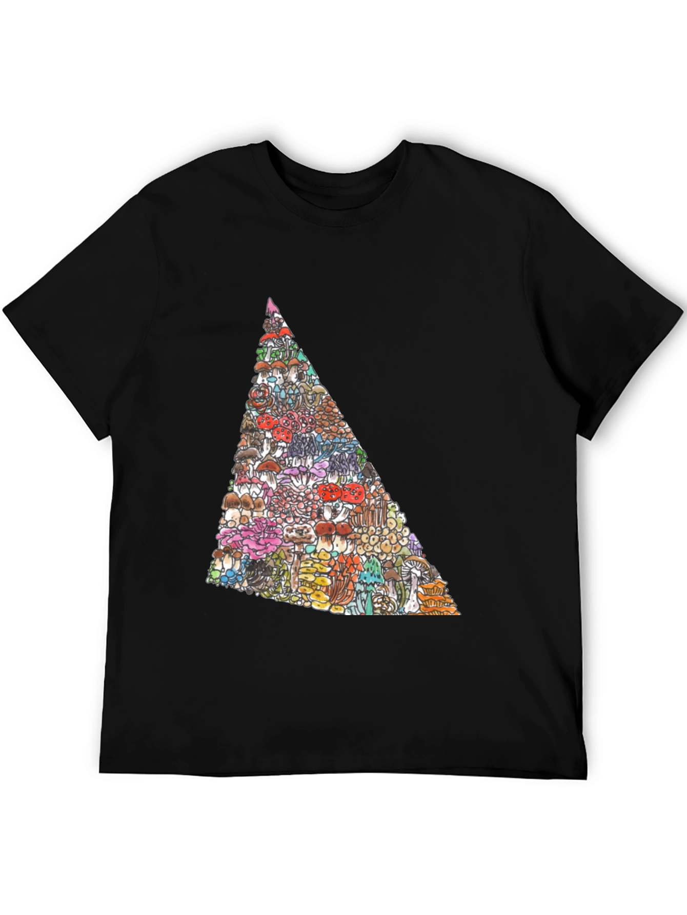 Black Funky Mushroom Triangle Graphic Black T-Shirt view 5