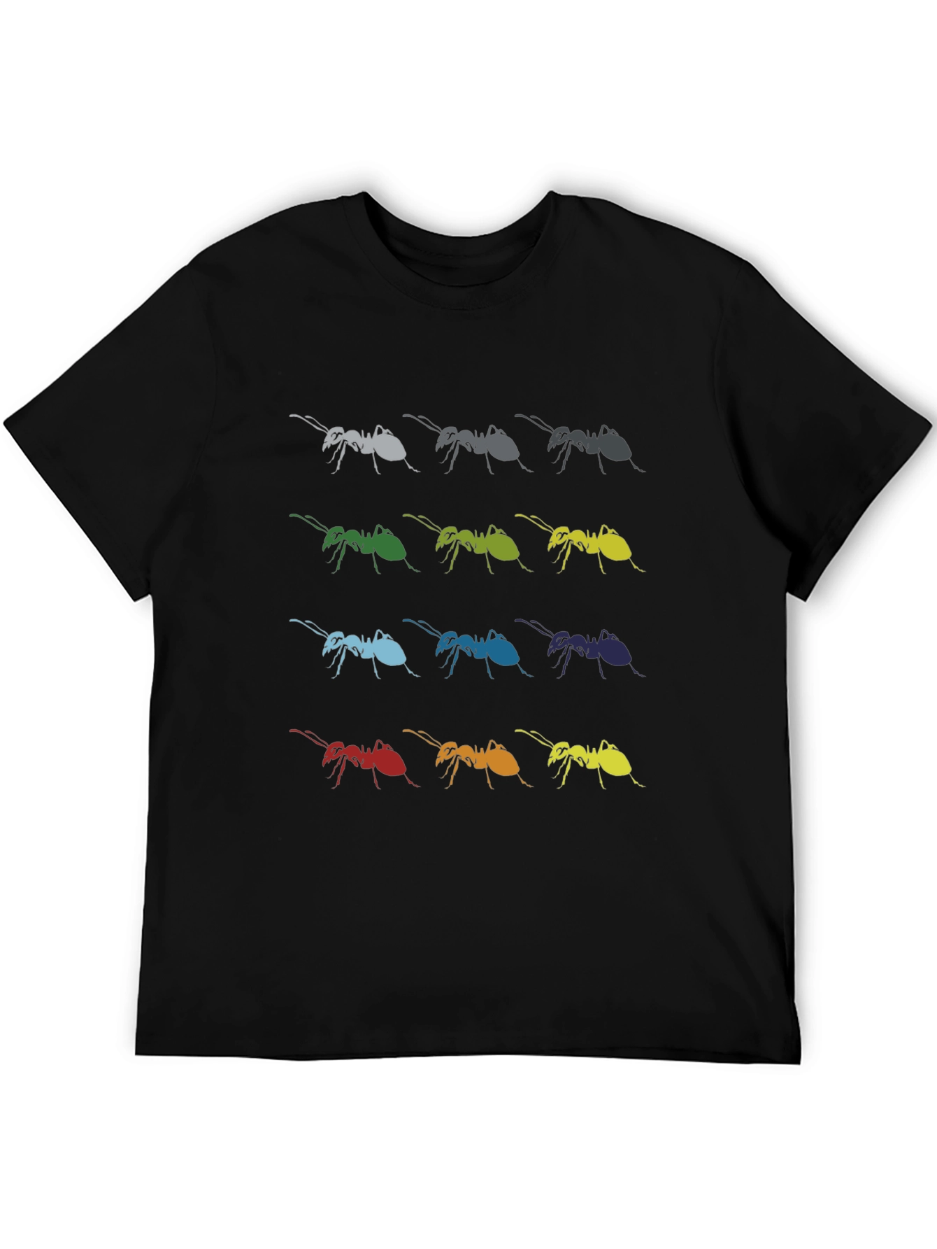 Black Colorful Ants Pattern Black T-Shirt view 5