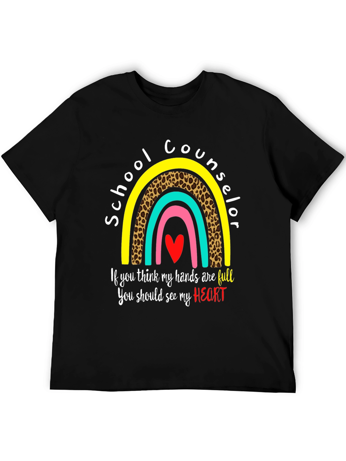 School Counselor T-Shirt: Full Heart, Rainbow Design - 5