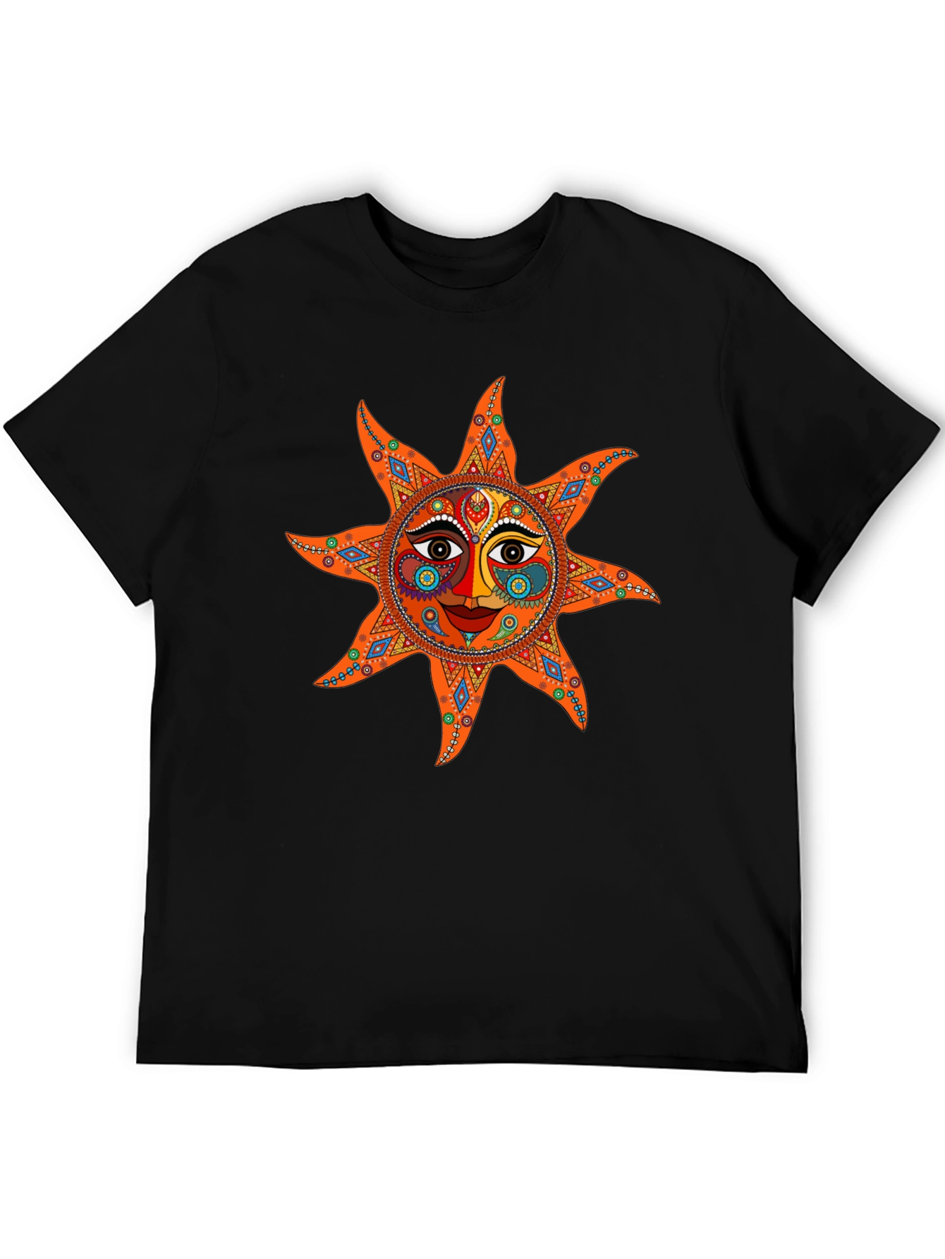 Black Unique Sun Graphic Tee - Black Cotton Blend view 5