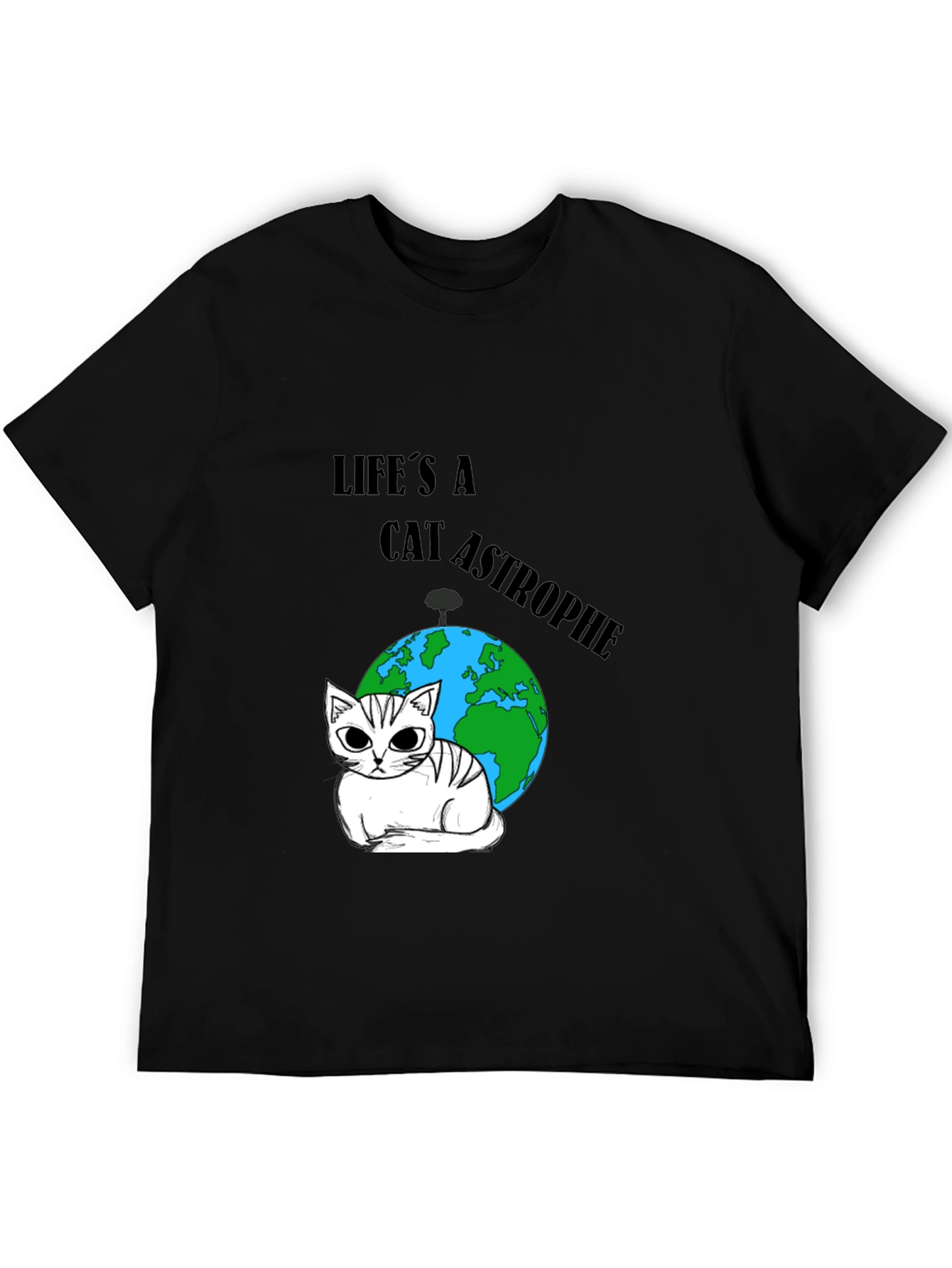 Black Catastrophe T-Shirt: Earth & Feline Humor view 5