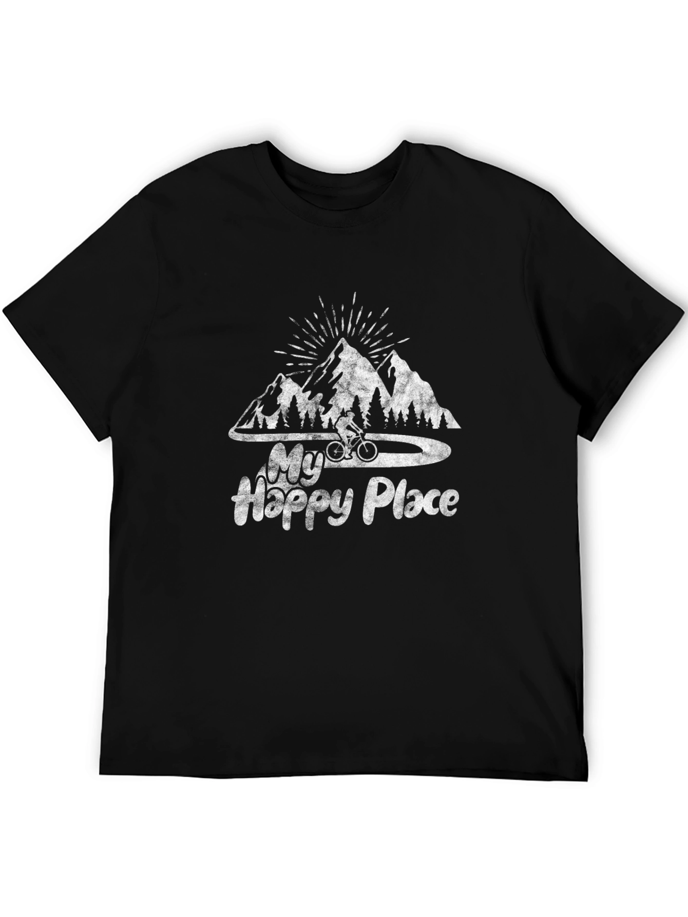 Black My Happy Place Mountain Biking Graphic Tee view 5
