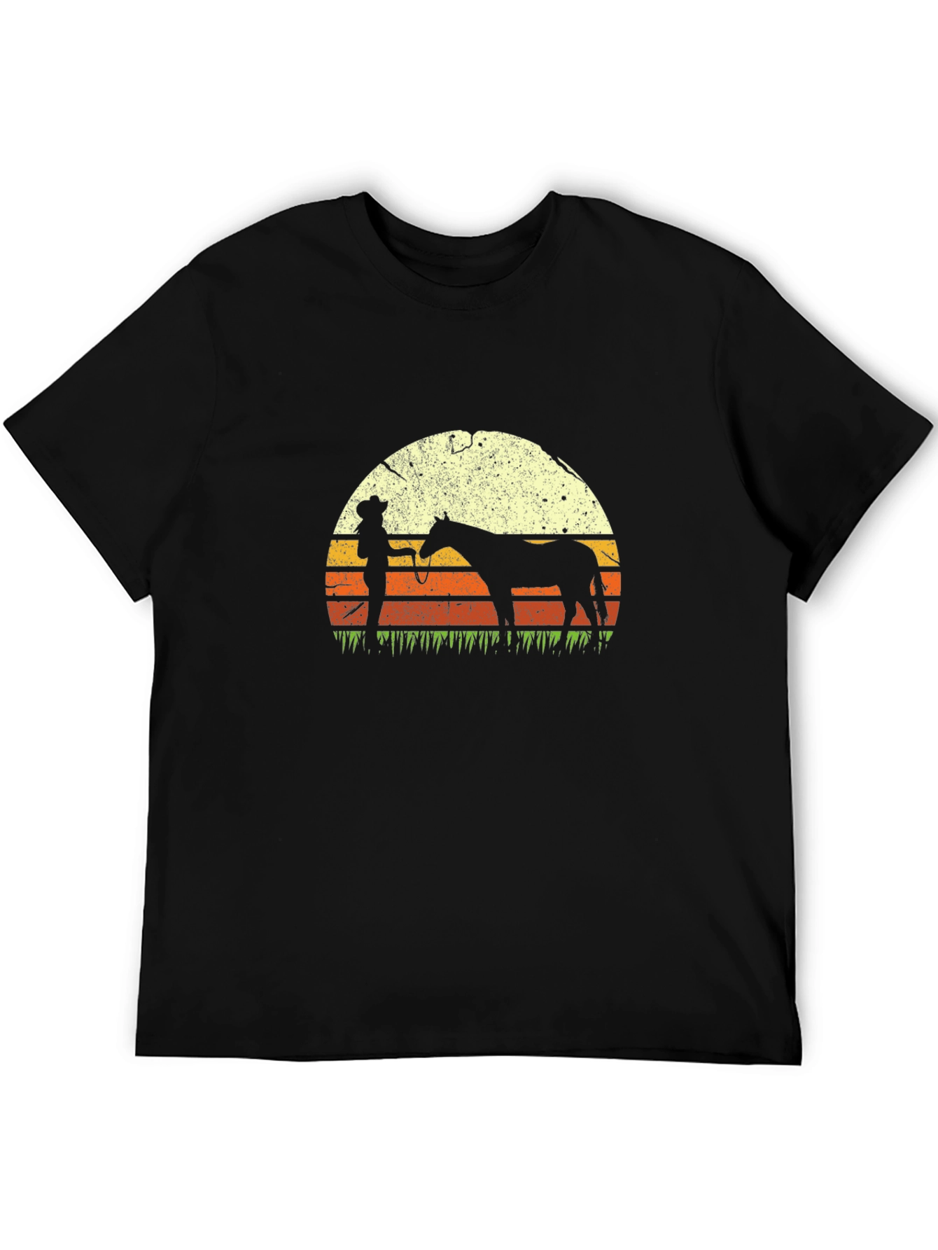 Black Cowboy & Horse Sunset Graphic T-Shirt view 5