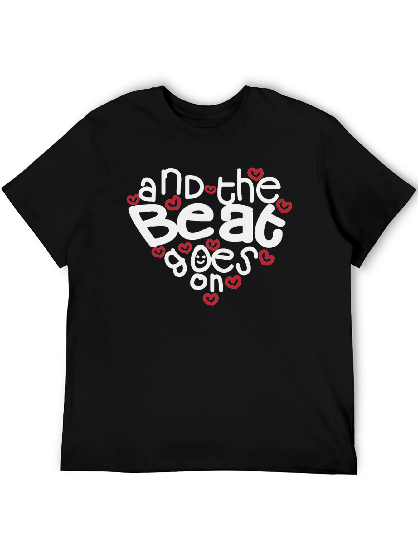 Black And The Beat Goes On T-Shirt - Stylish Heart Design view 5