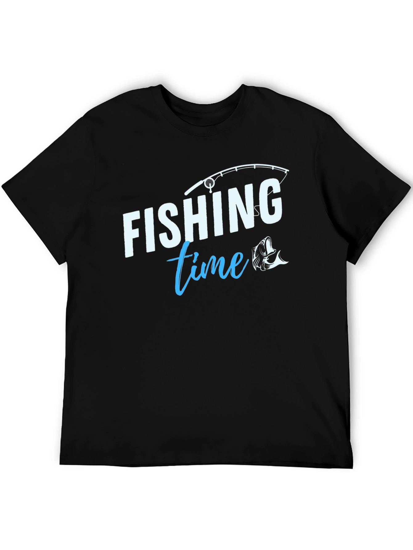 Black Fishing Time T-Shirt - Black Crew Neck Tee view 5