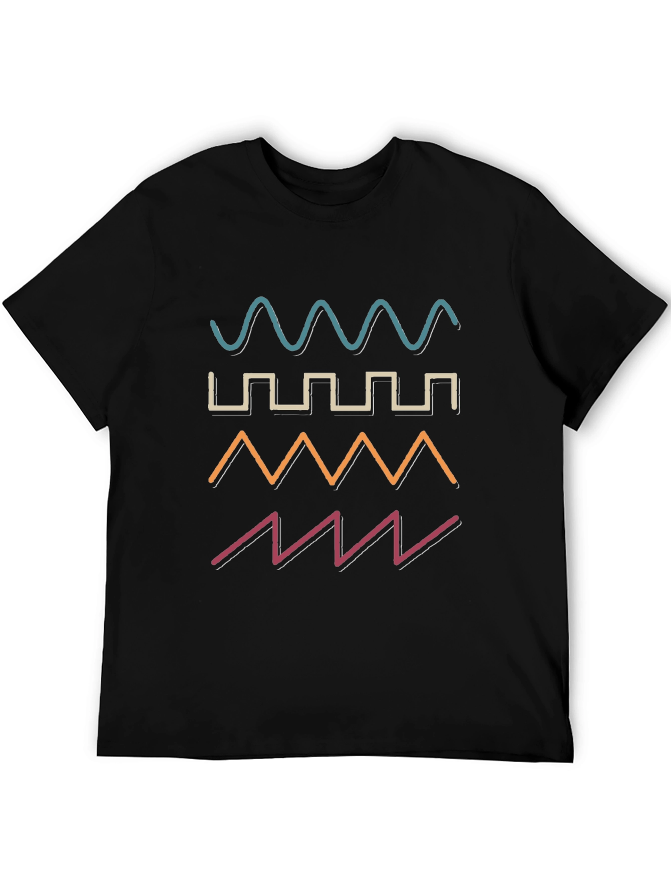Black Retro Waveform Graphic Tee - Black Cotton T-Shirt view 5