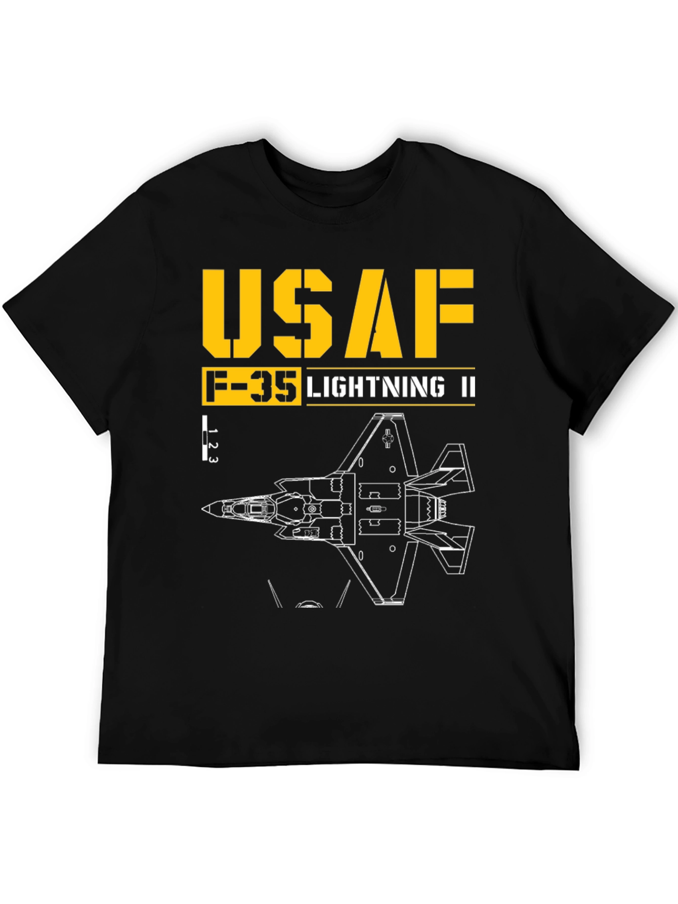 Black USAF F-35 Lightning II Blueprint T-Shirt view 5