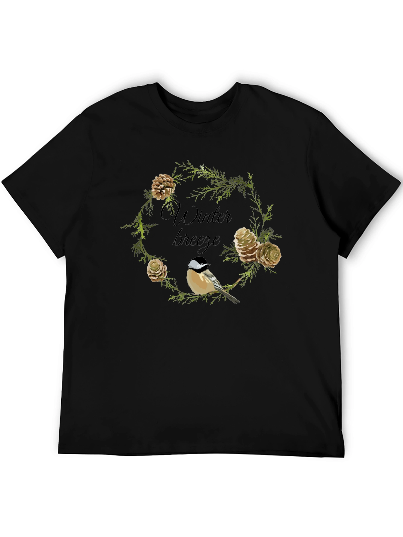 Black Winter Breeze Bird & Pine Cone Graphic Tee view 5