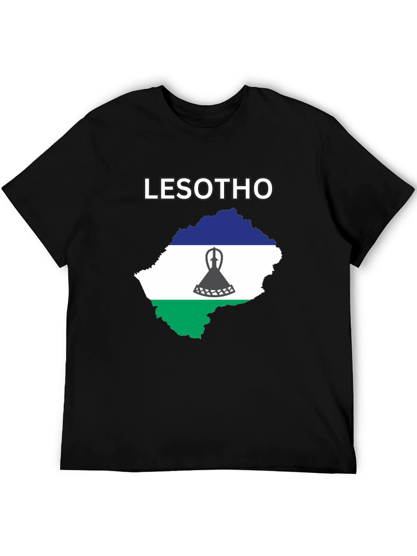Lesotho Flag T-Shirt - Black Cotton Tee - 5