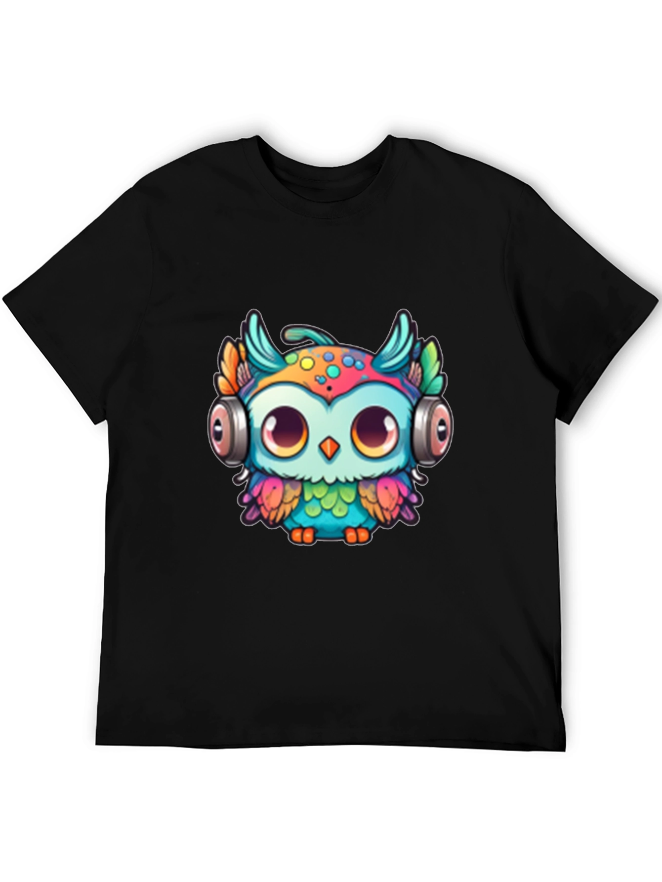 Black Owl with Headphones Graphic Tee - Black view 5